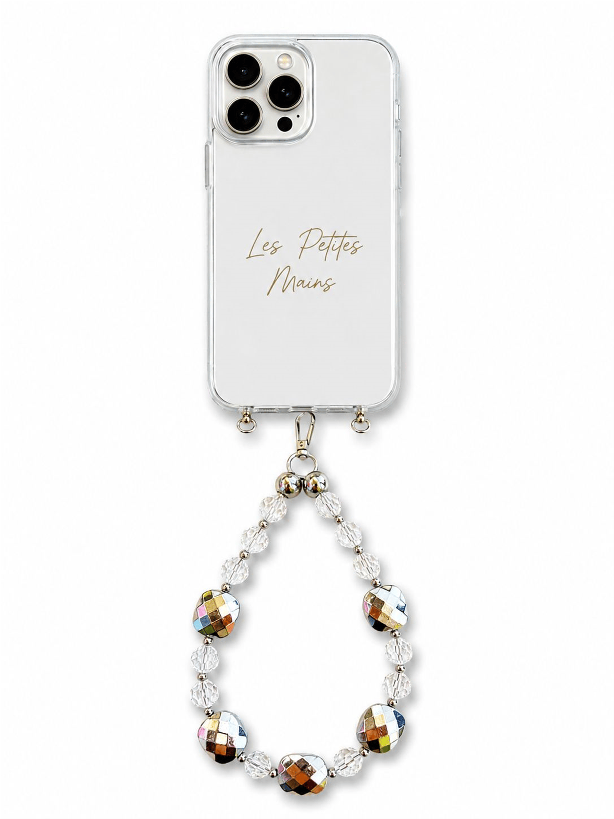 Iconic Şeffaf Kristal Rengarenk Damalı Telefon Askısı, Boncuklu Telefon Charmı ve Çanta Aksesuarı