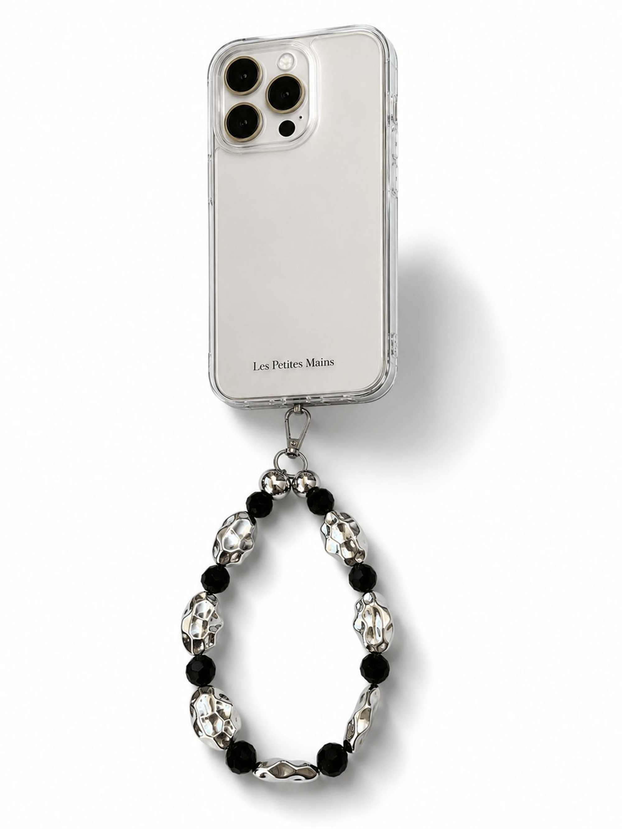Iconic Siyah Gümüş Dövme Boncuklu Telefon Askısı, Boncuklu Telefon Charmı ve Çanta Aksesuarı