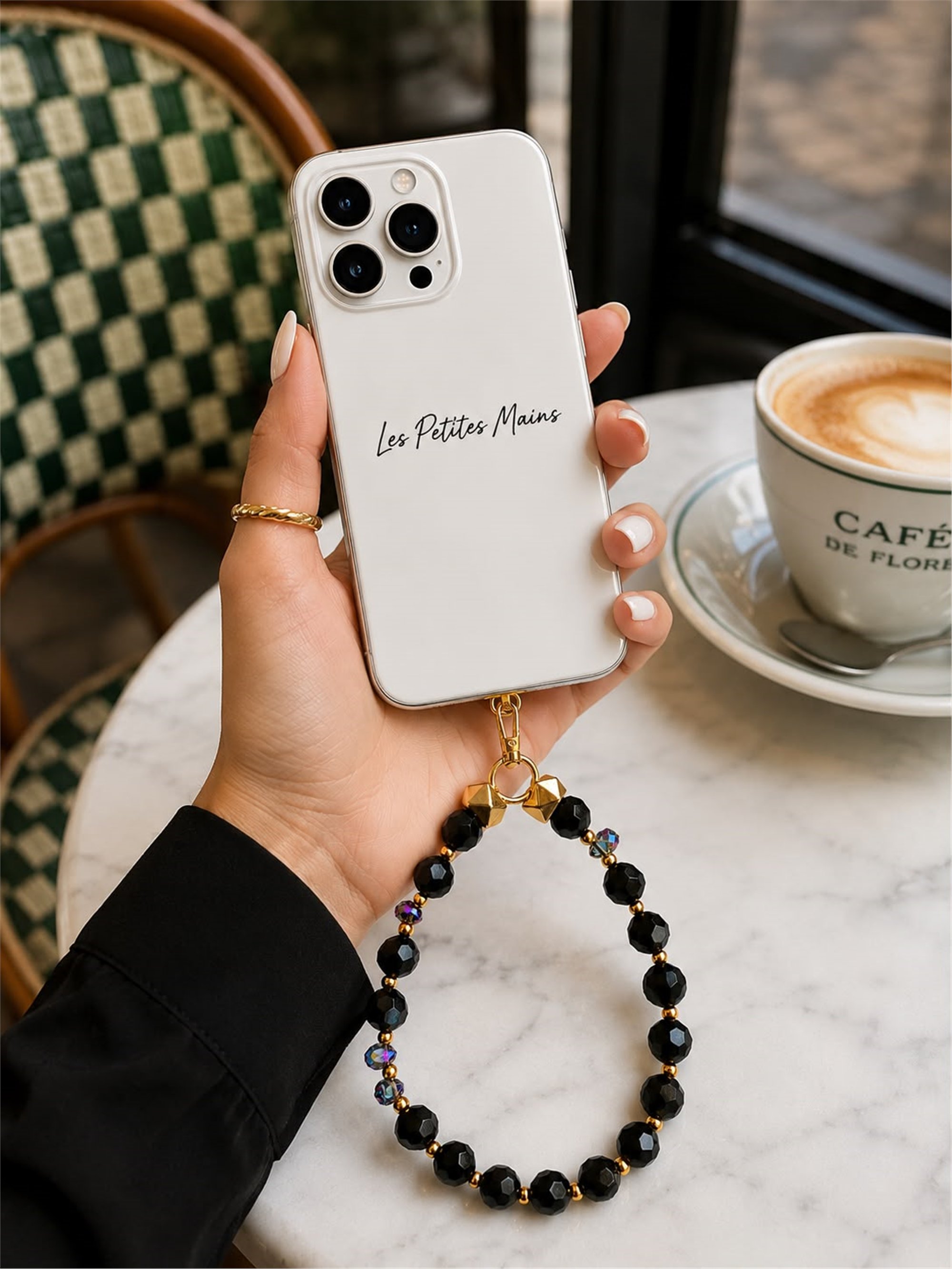İconic Siyah-silver Telefon Askısı, Boncuklu Telefon Charmı ve Çanta Aksesuarı