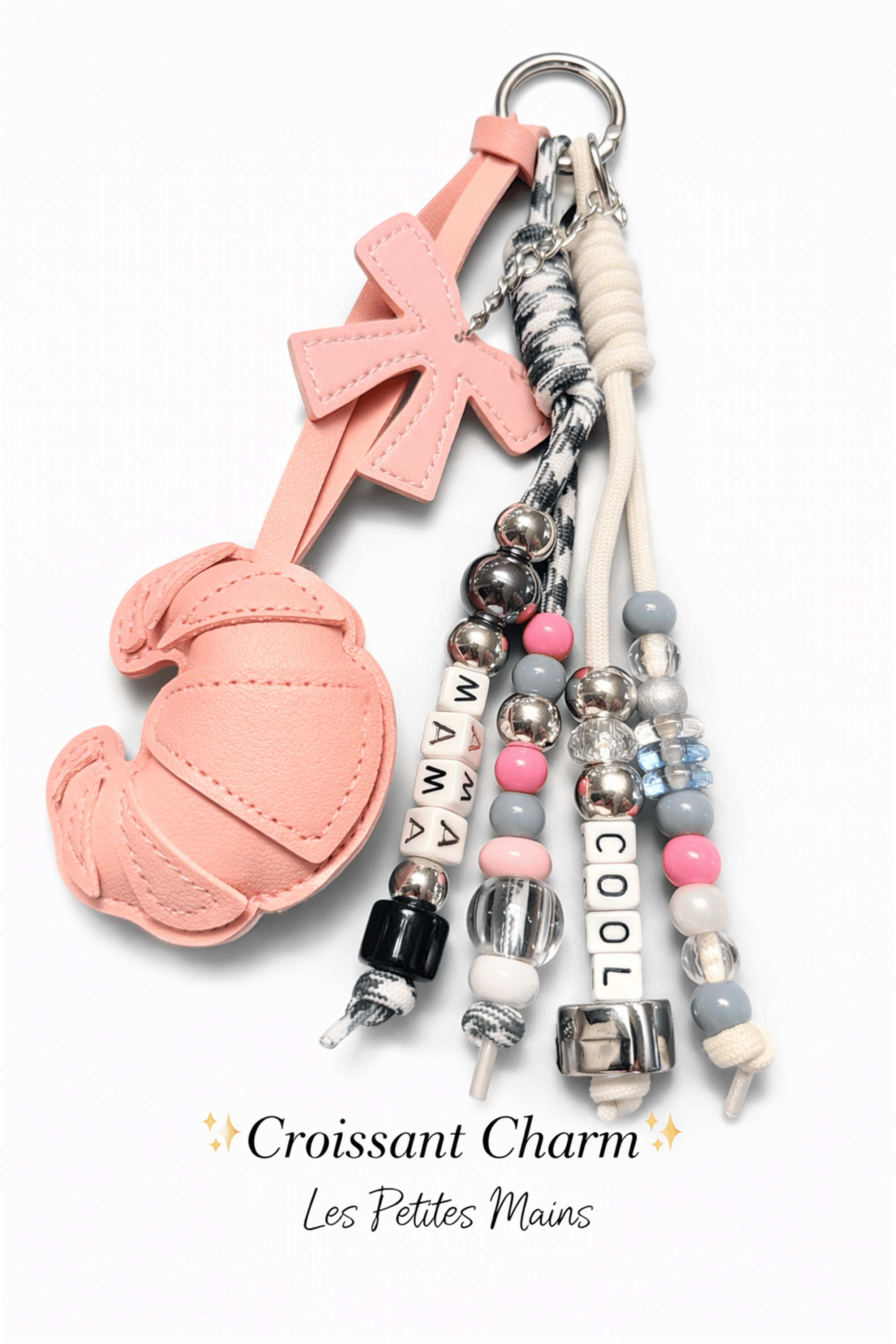 Kruvasan Pembe Deri Charm | Telefon ve Çanta Süsü, Sevimli Anahtarlık Aksesuarı