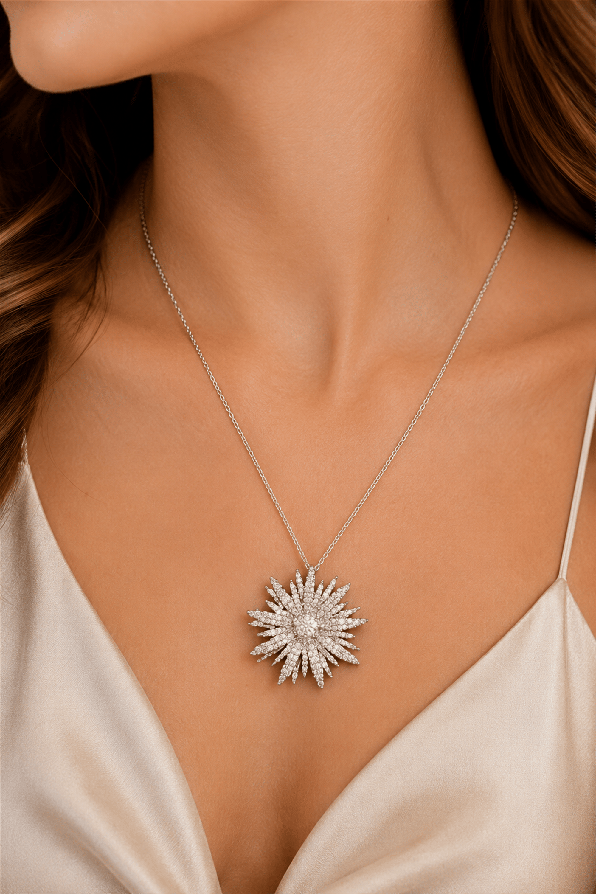Silver Flower Necklace Kolye | Şık El Yapımı Bijuteri Kadın Kolyesi