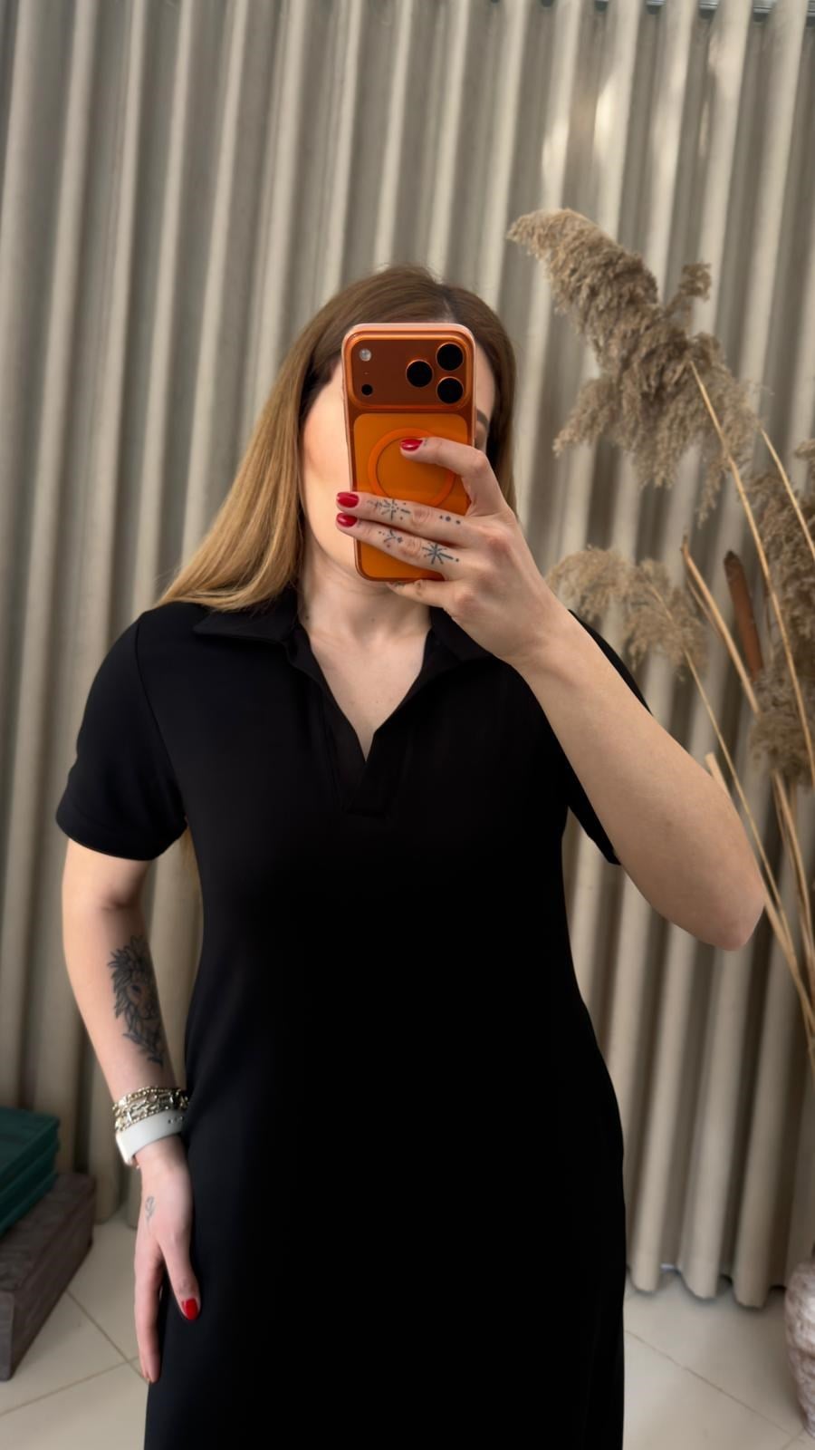 Polo Yaka Modal Elbise Siyah