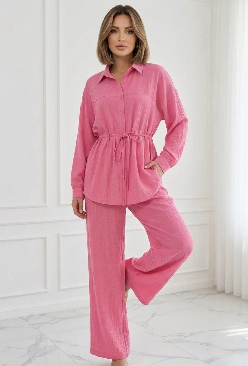  Belden Baglama Detaylı - Pembe Takım