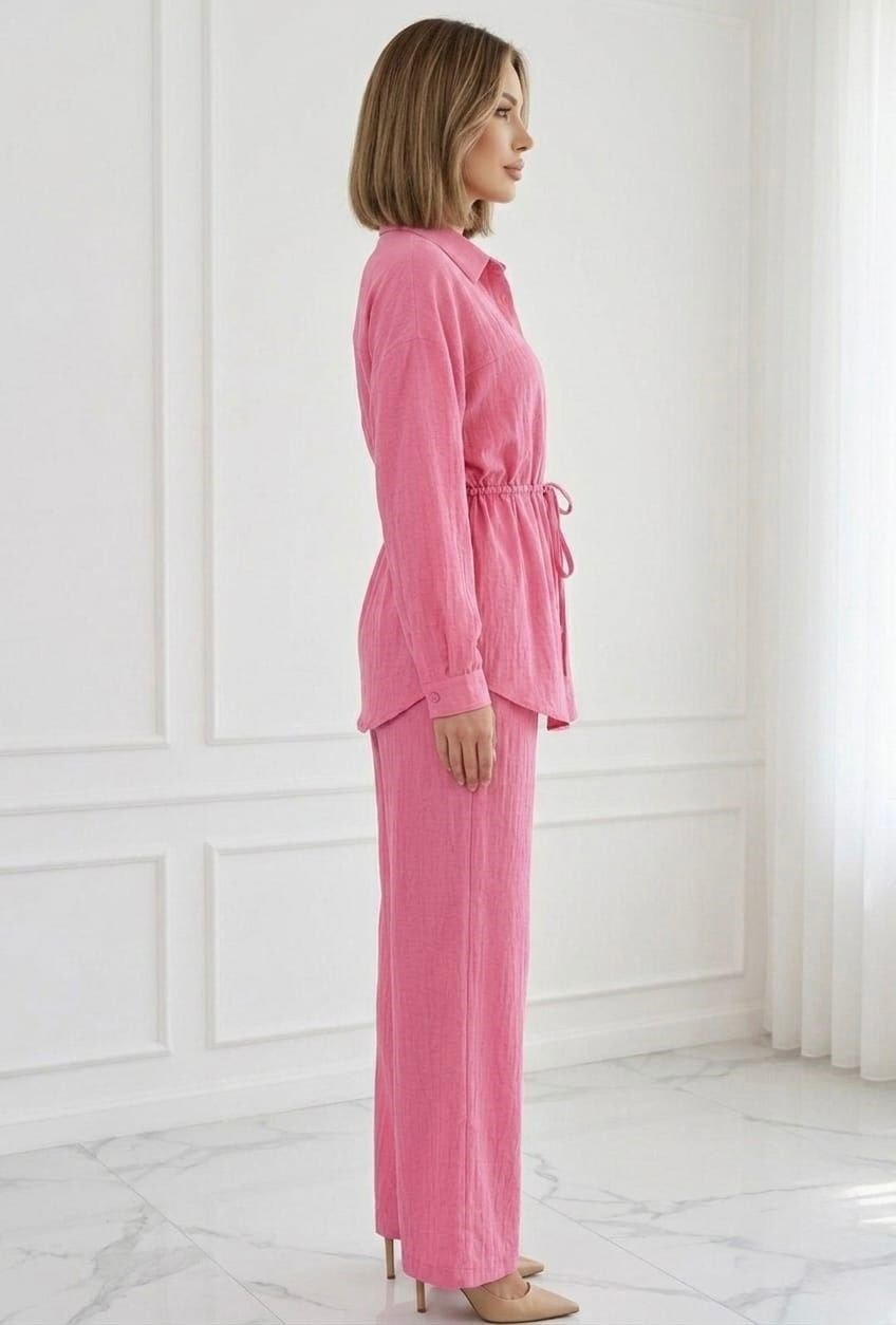  Belden Baglama Detaylı - Pembe Takım