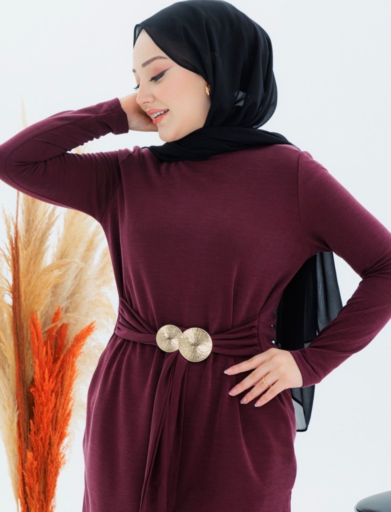 Belden Baglama Detaylı Bordo - Pantolon Takım