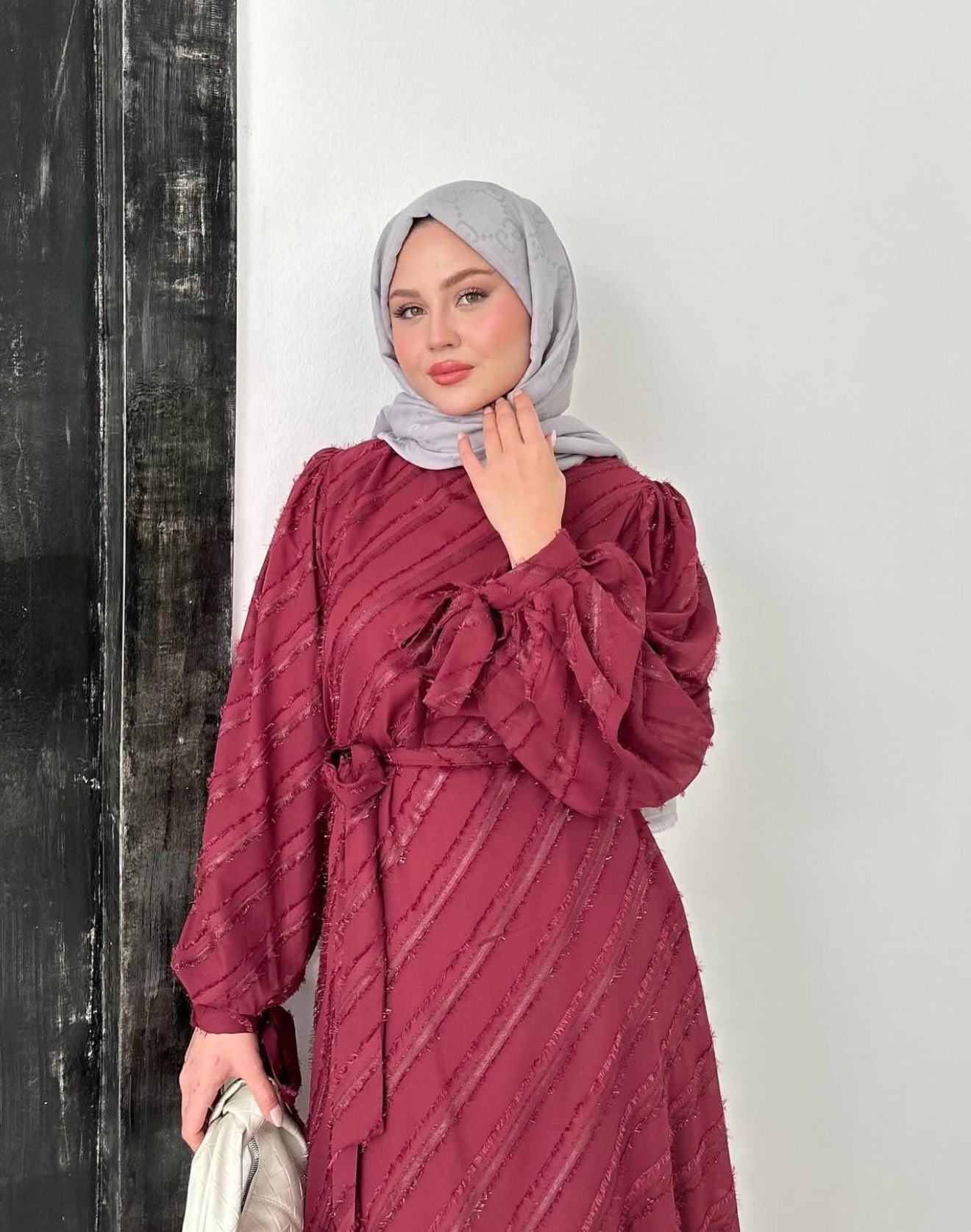 Bordo Işıltılı Kuşaklı - Elbise