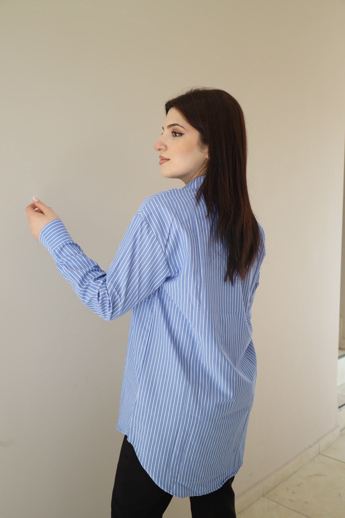 çizgi desenli oversize gömlek