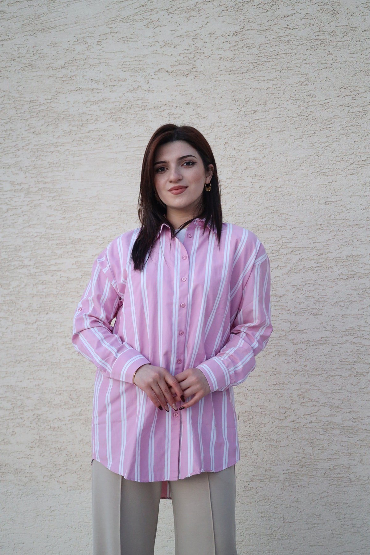 çizgili oversize gömlek