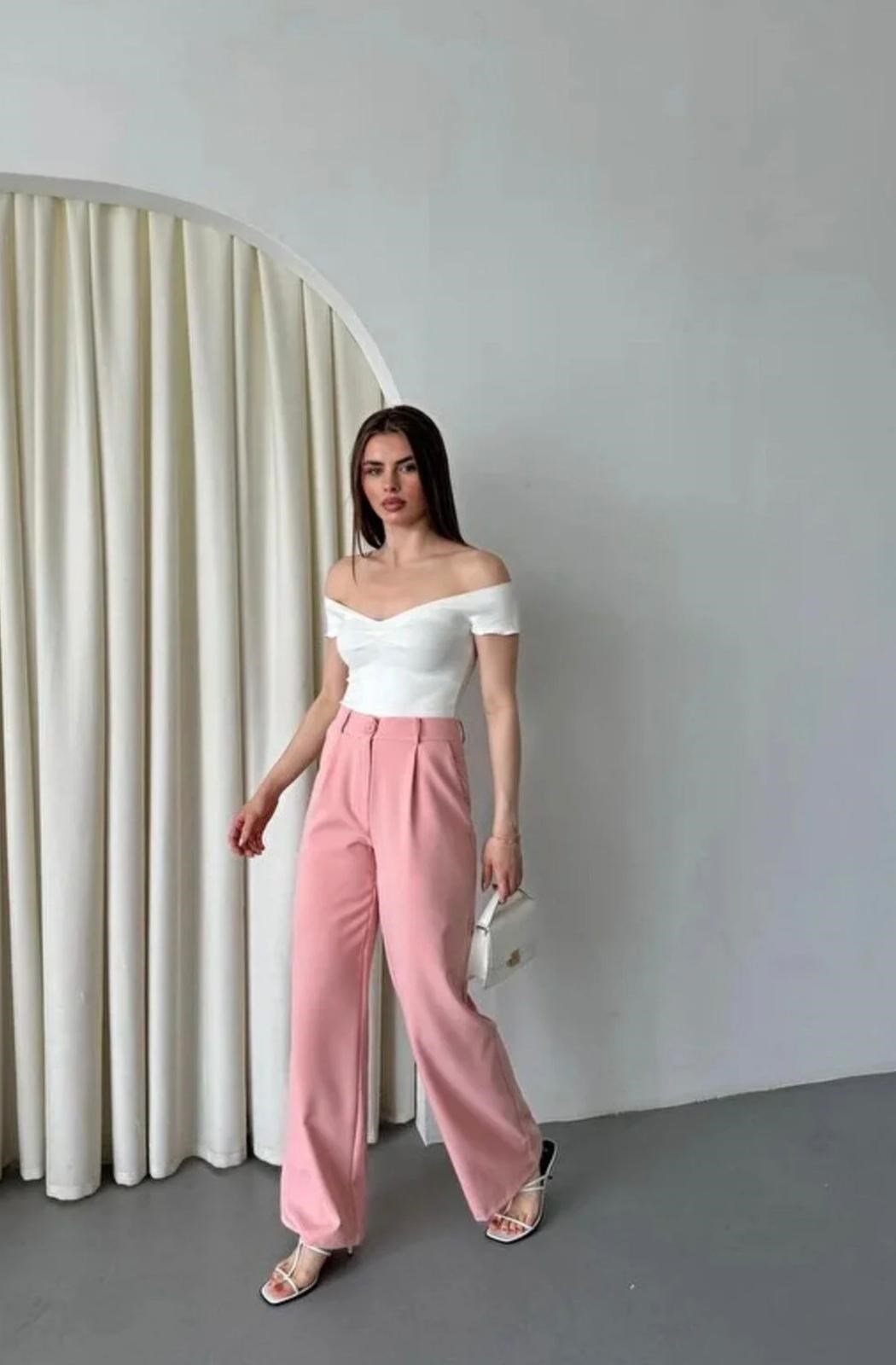 Dügme Detaylıpembe  Pantolon