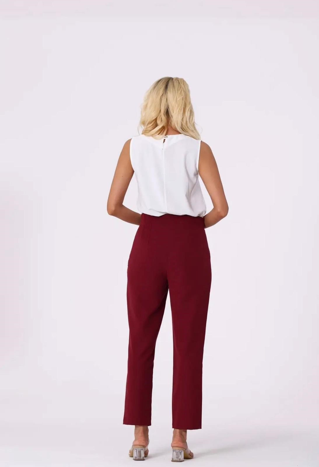 Fermuar Detaylı Bordo - Pantolon