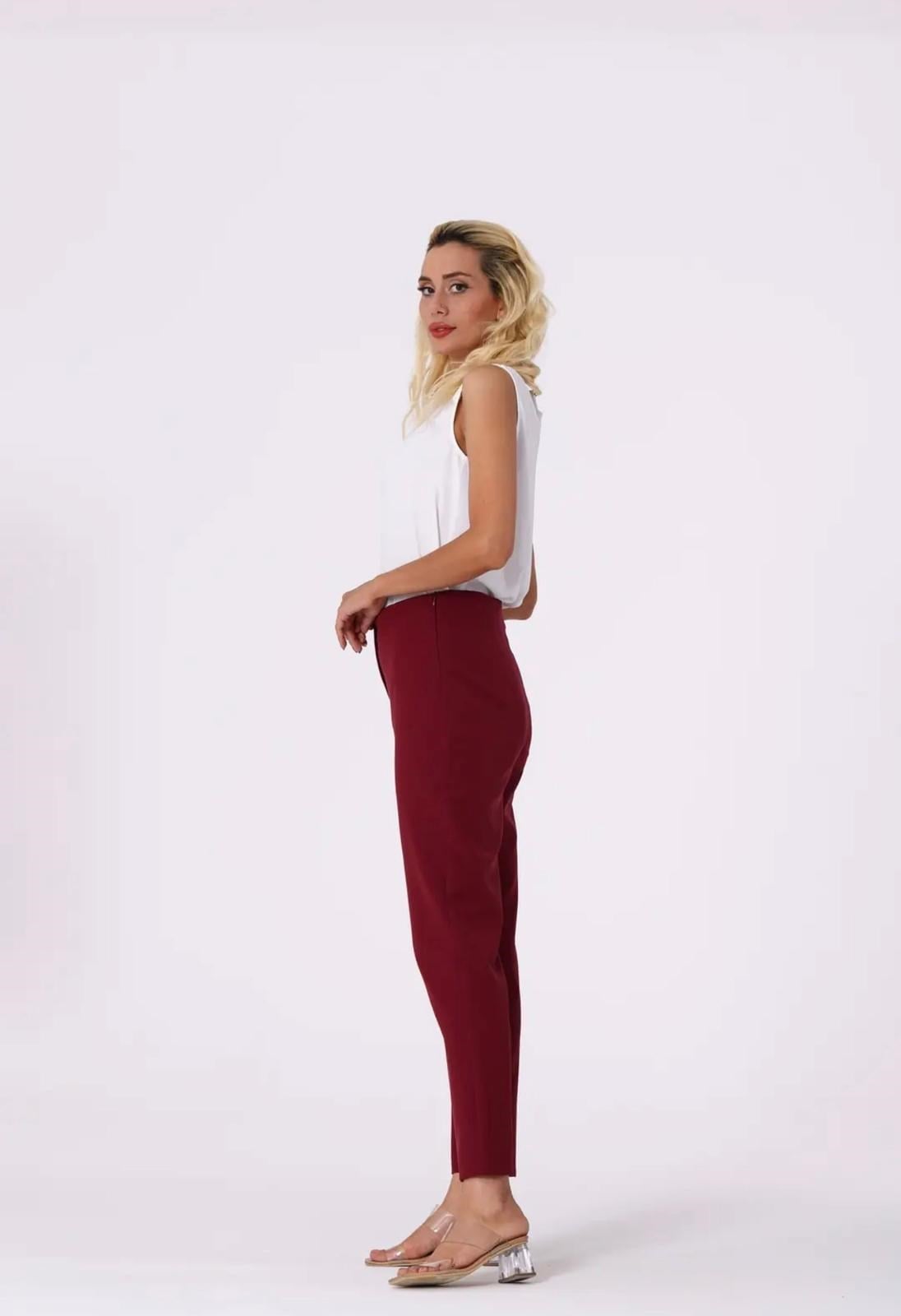 Fermuar Detaylı Bordo - Pantolon