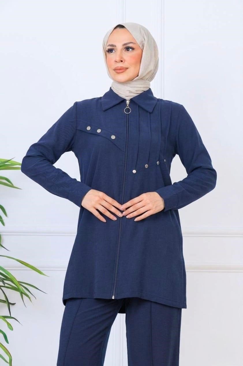 Fermuarlı Önü Aksesuar Detaylı Pantolon - Takım