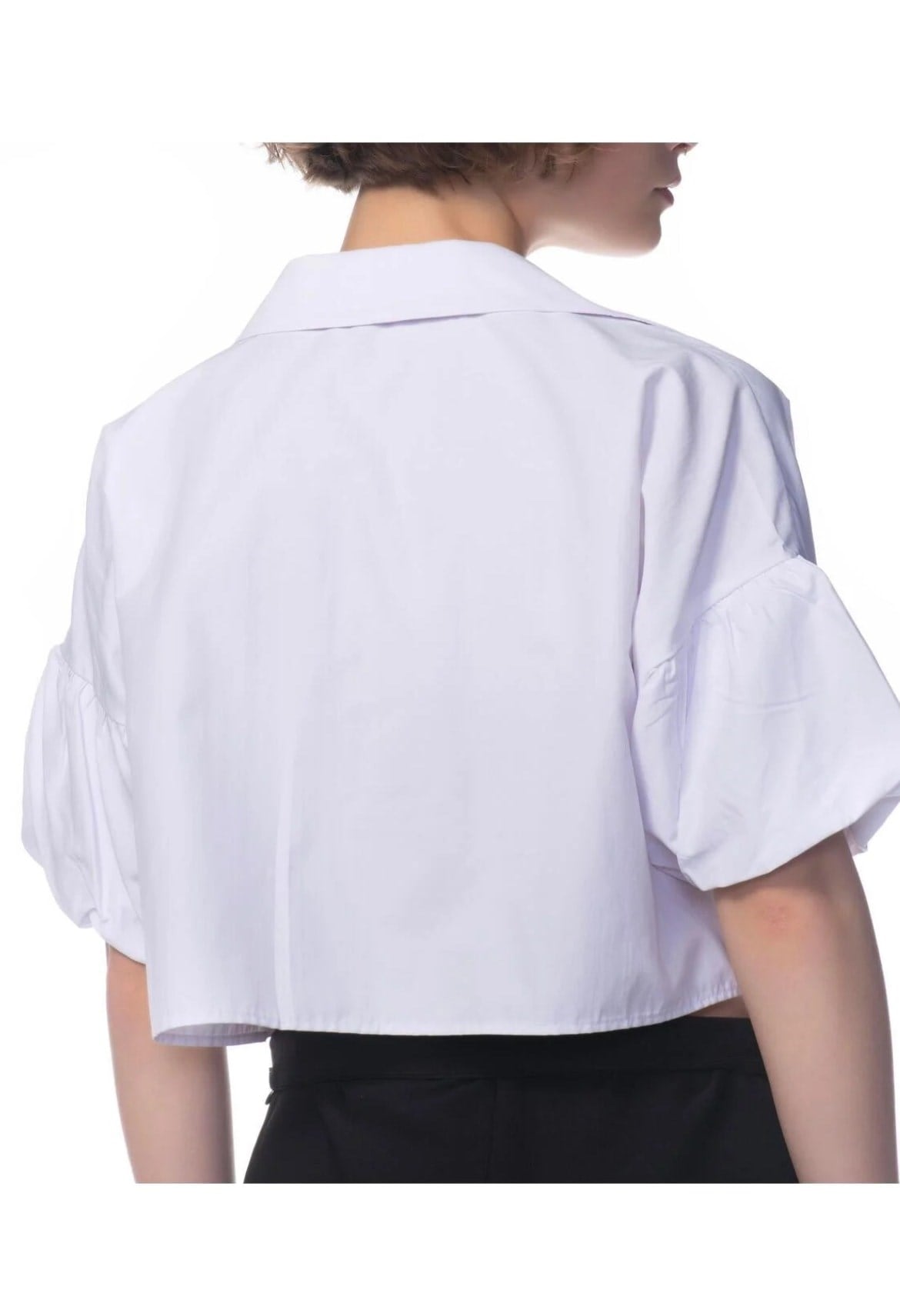 Kadın Kol Detaylı Oversize Poplin Crop Gömlek Beyaz
