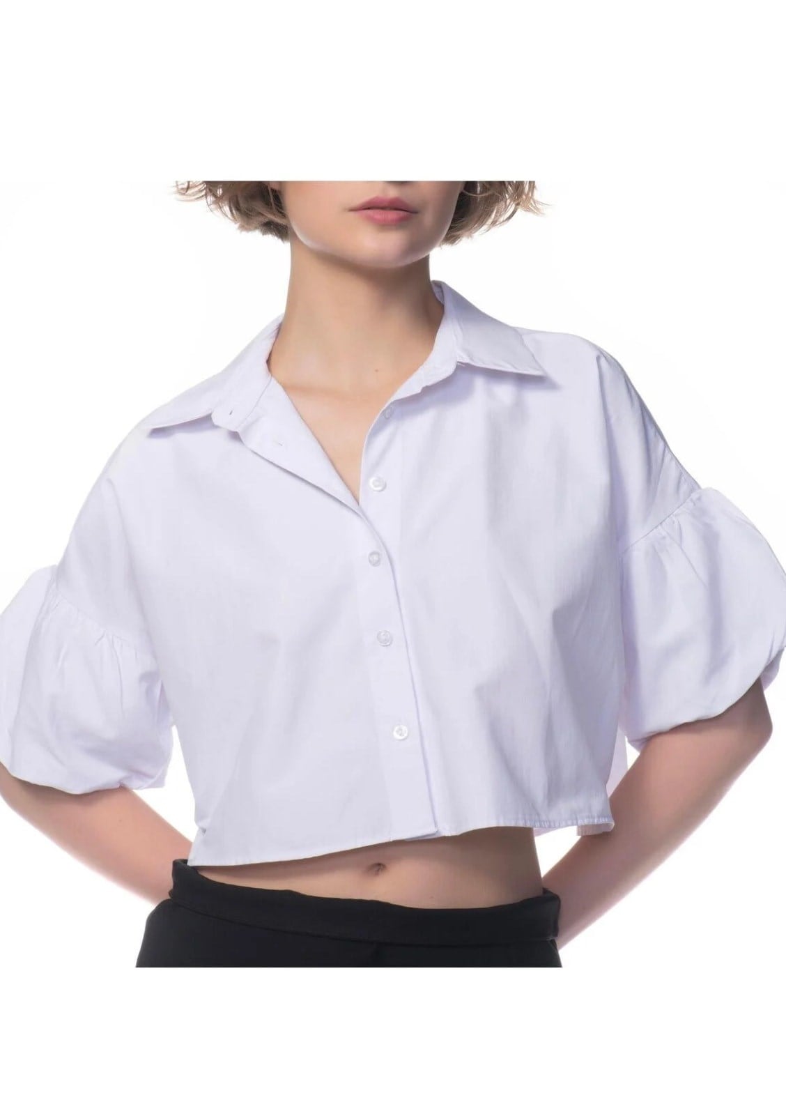 Kadın Kol Detaylı Oversize Poplin Crop Gömlek Beyaz