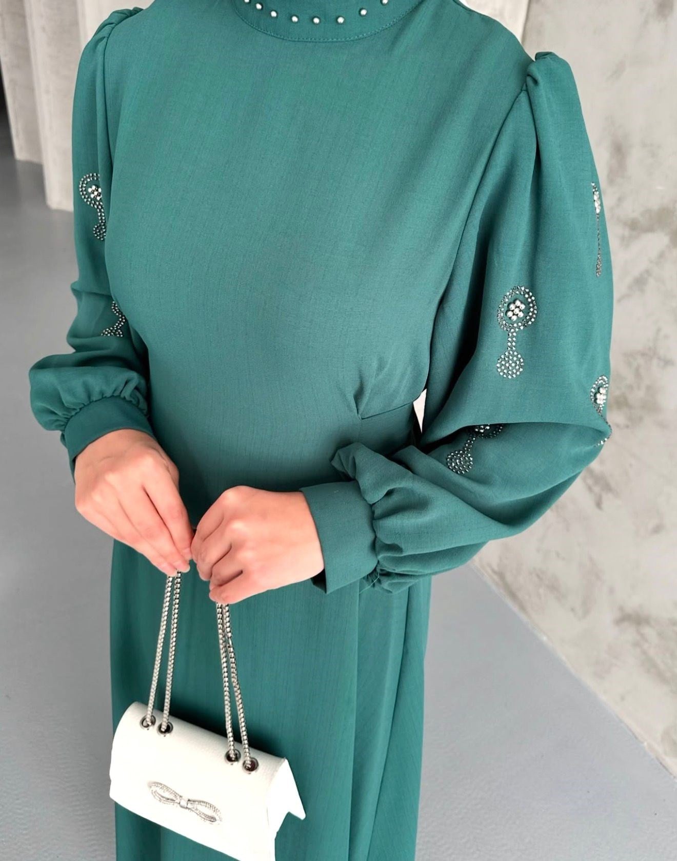 Koları Taş Detaylı Yeşil - Elbise