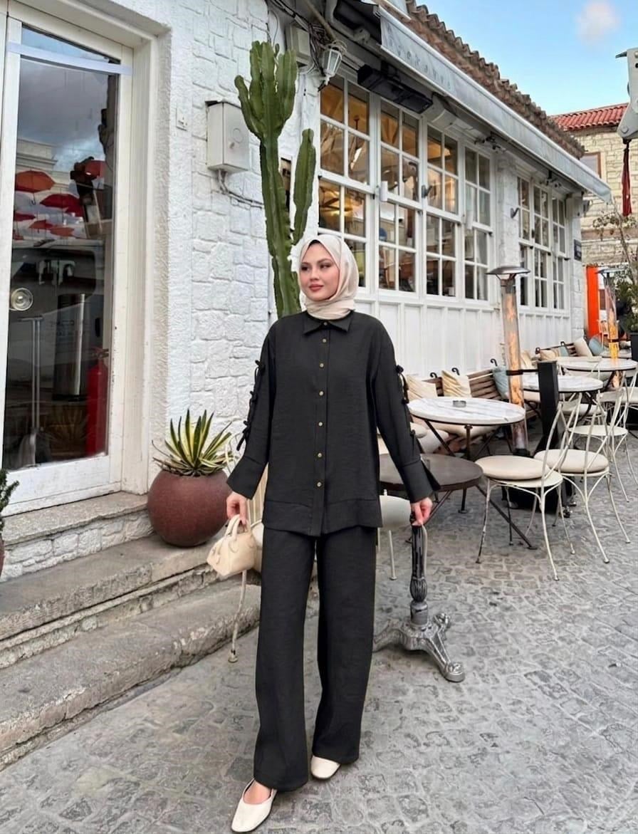 Koldan Fiyonk Detaylı Gömlek Pantolon - Takım