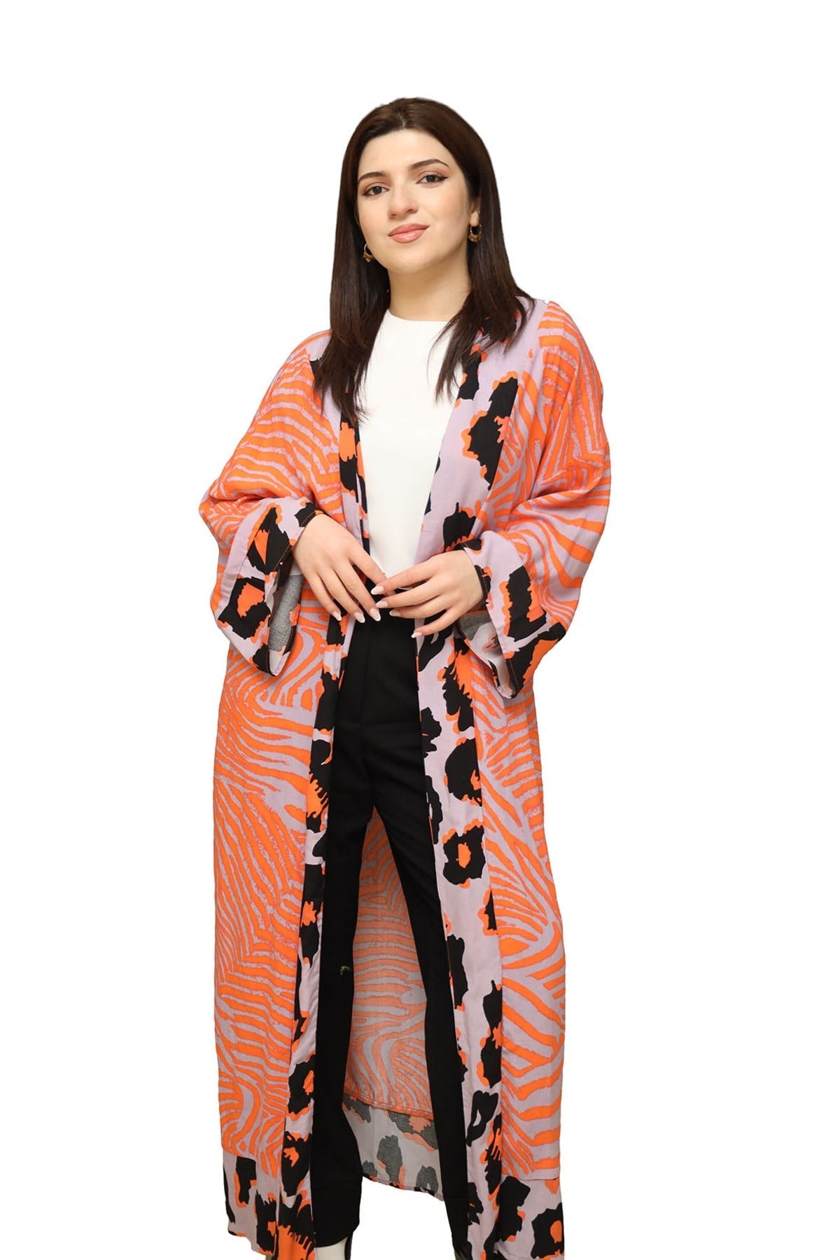 kuşaklı desenli kimono