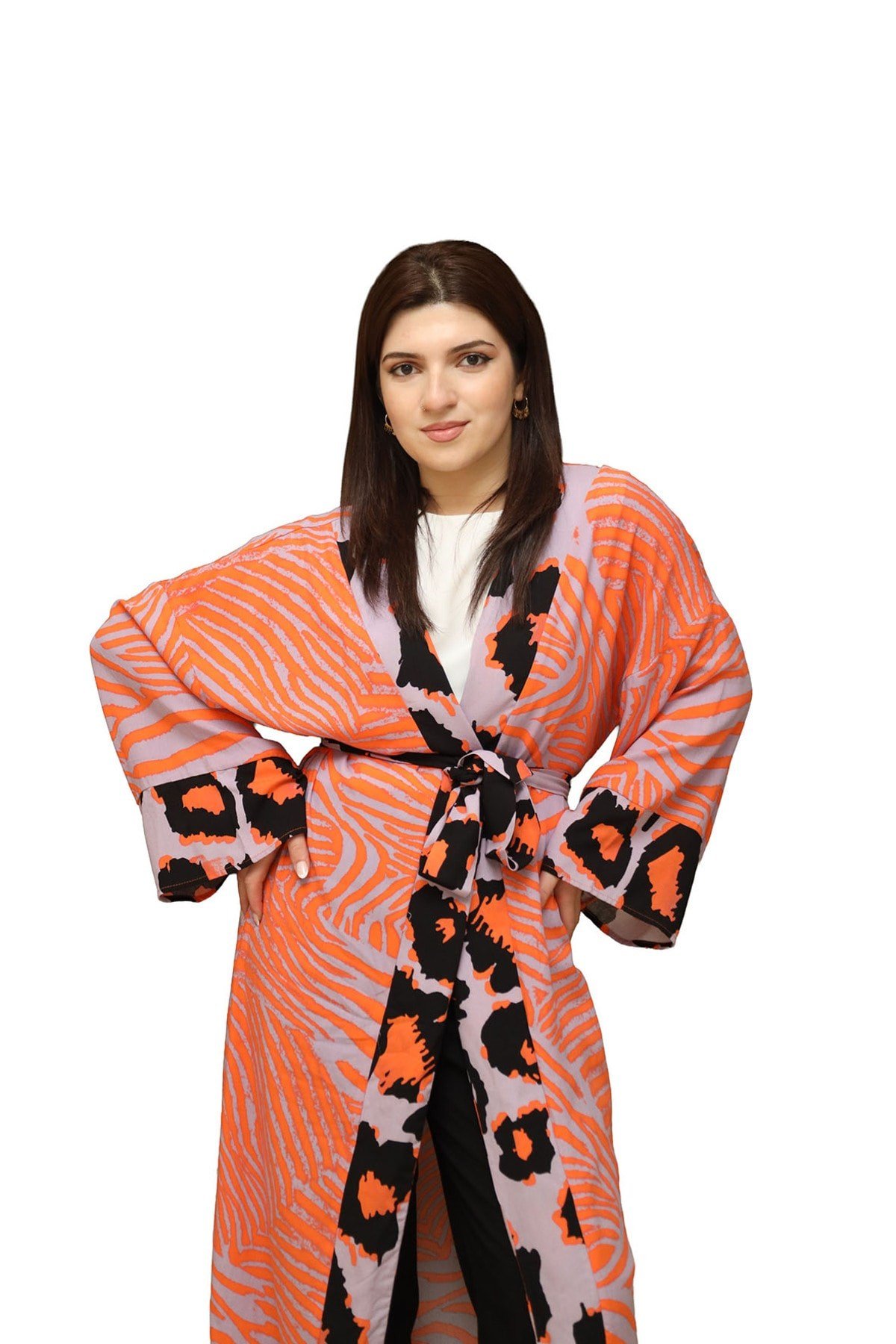 kuşaklı desenli kimono