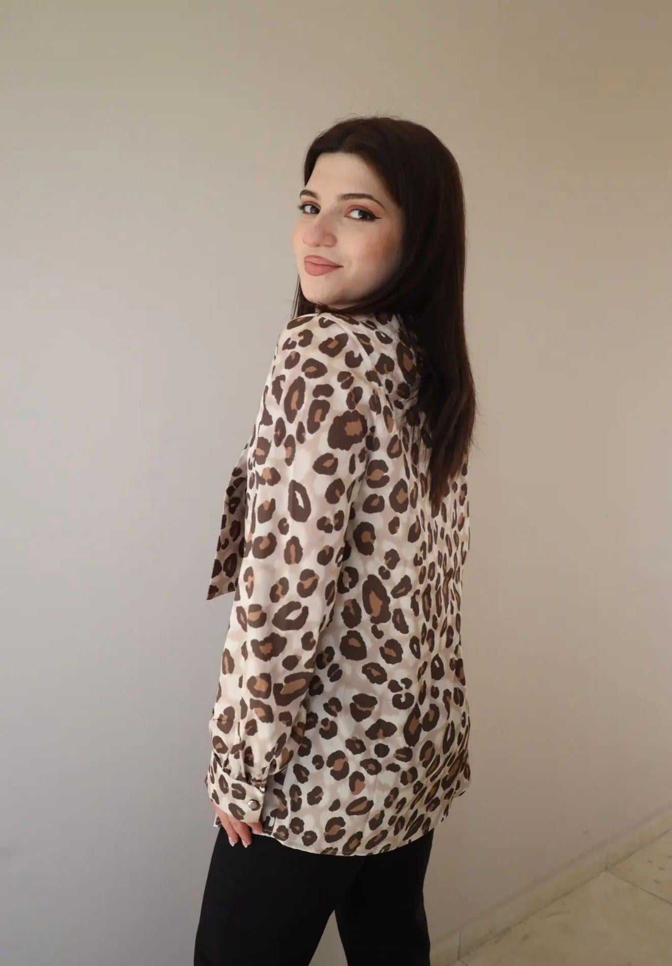Leopar Desenli Saten - Gömlek