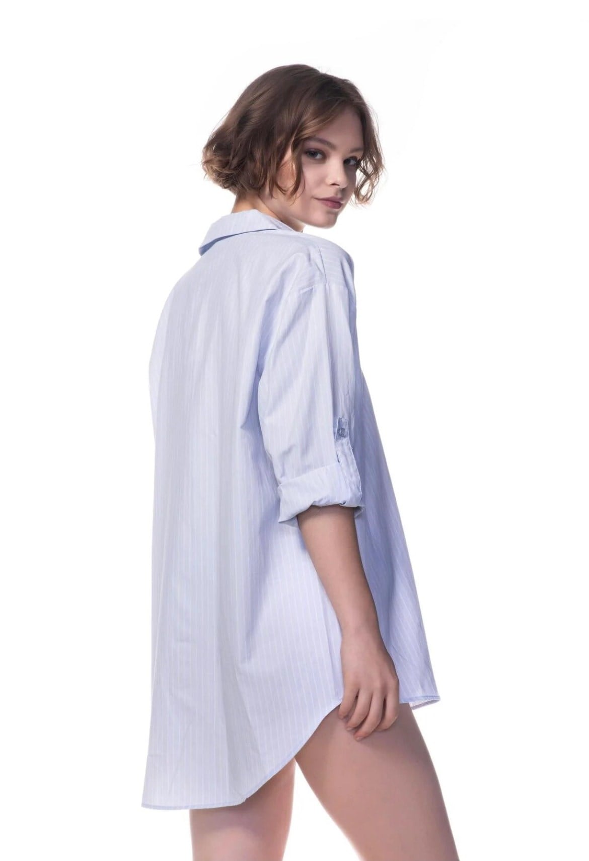 Mavi Çizgili Oversize Poplin Boyfriend Gömlek