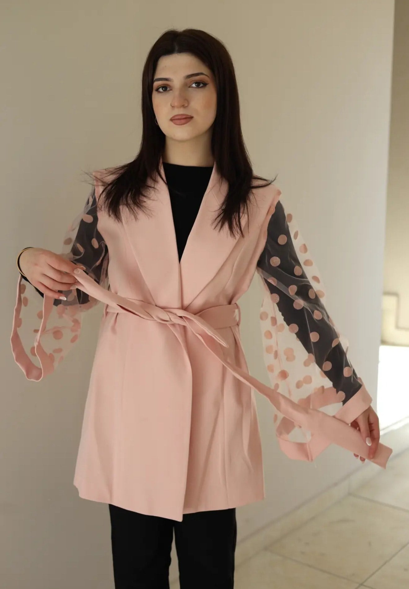 Şeffaf Detaylı Ceket - Pudra pembe