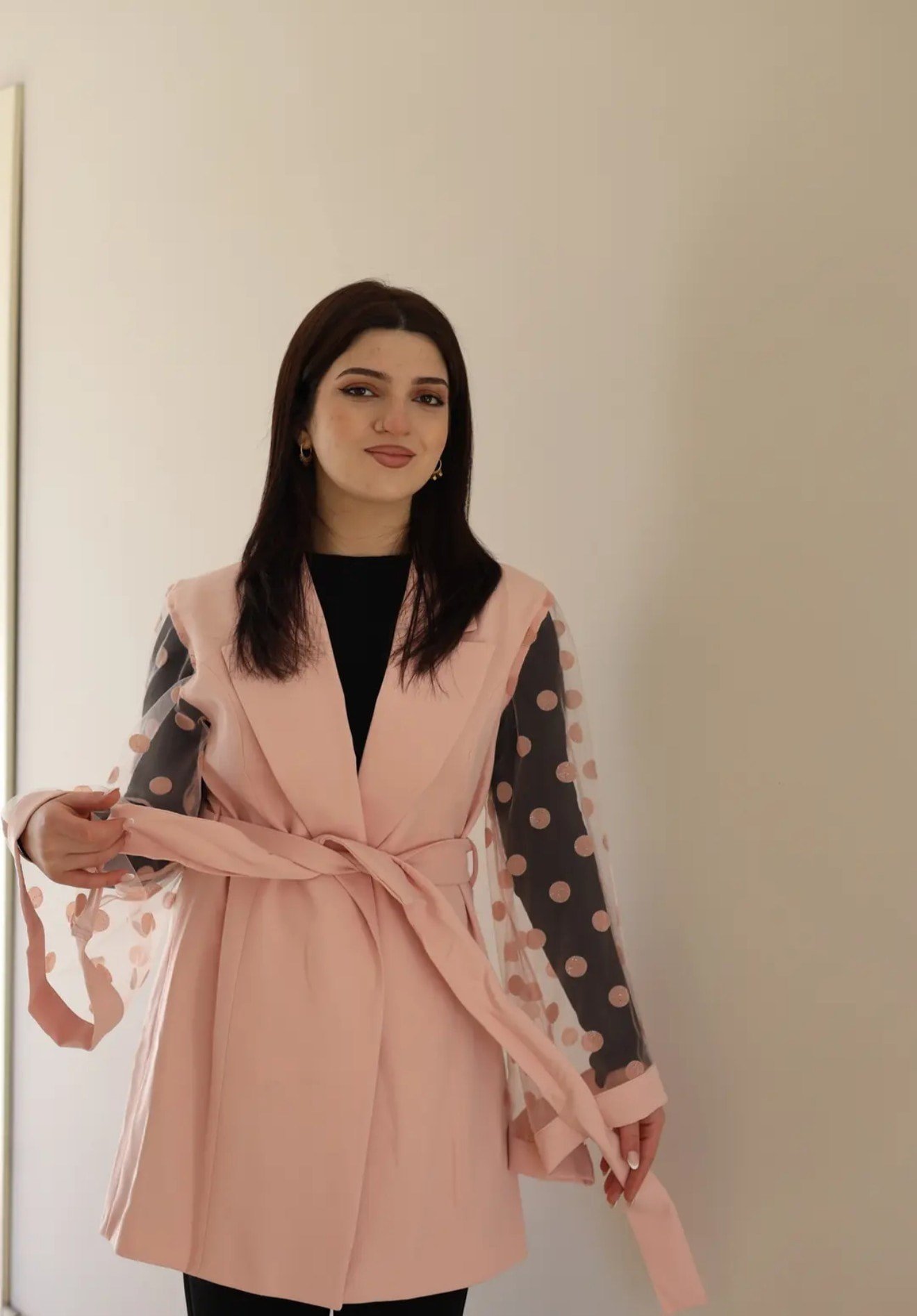 Şeffaf Detaylı Ceket - Pudra pembe