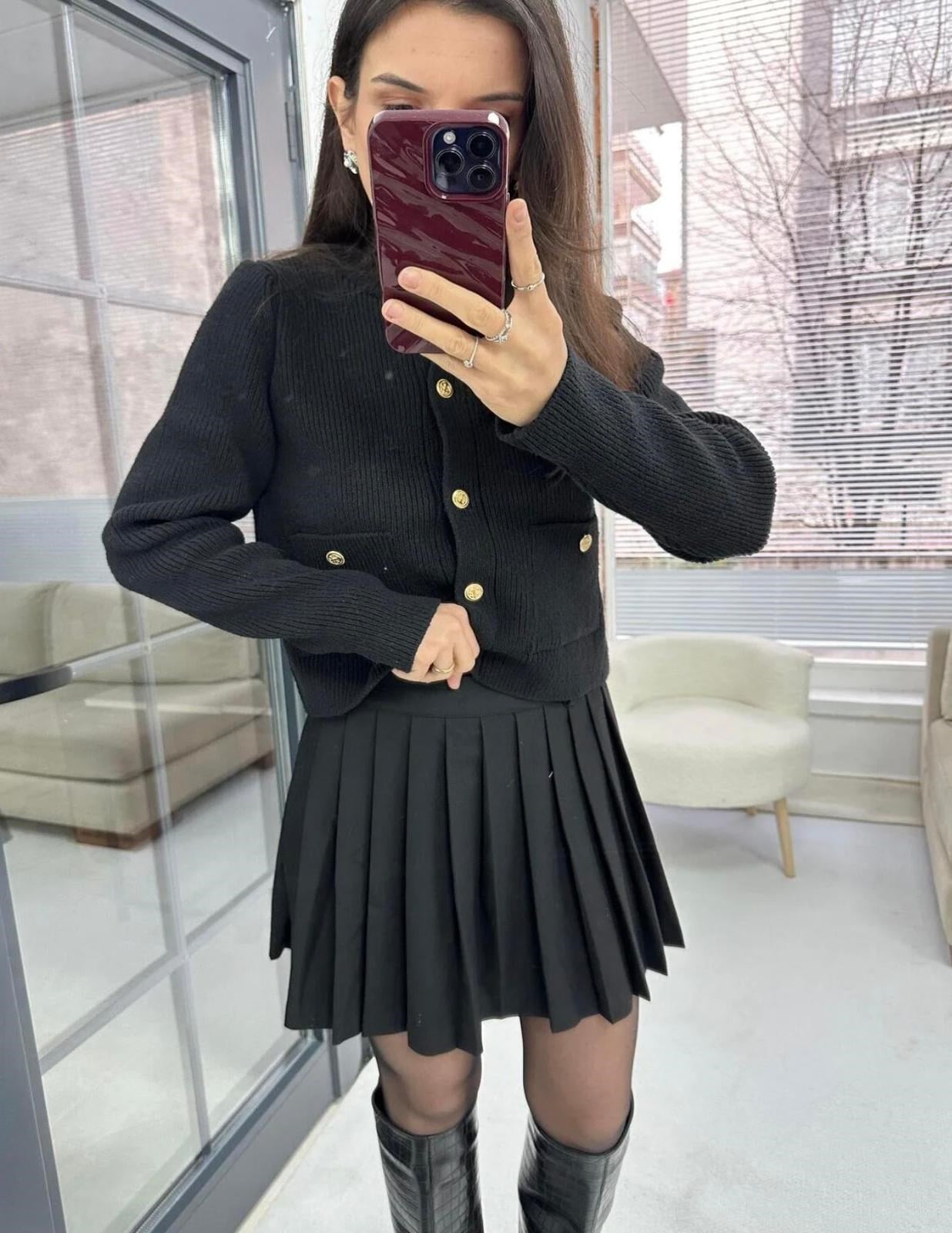 Siyah Pileli Mini - Etek