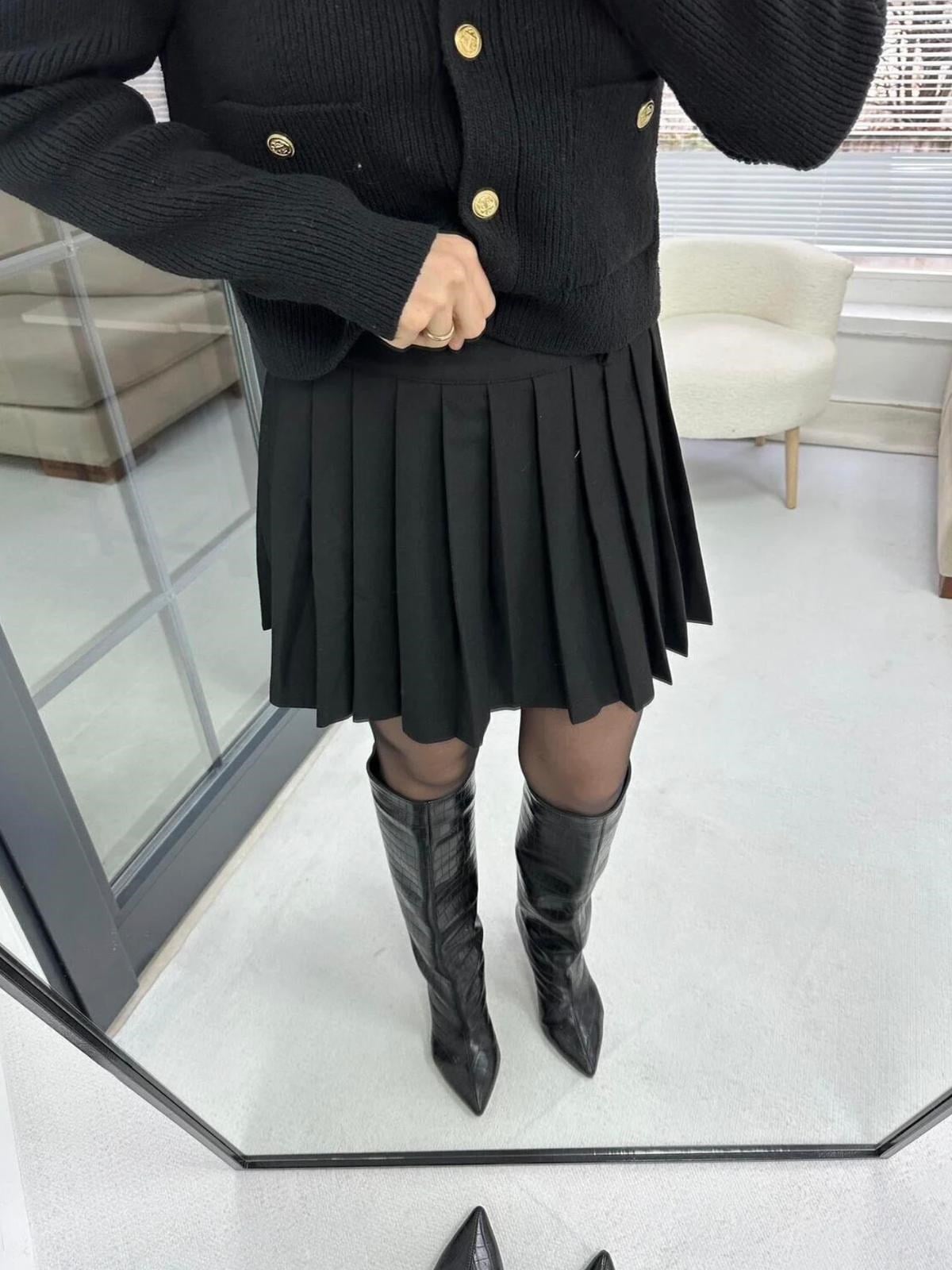 Siyah Pileli Mini - Etek