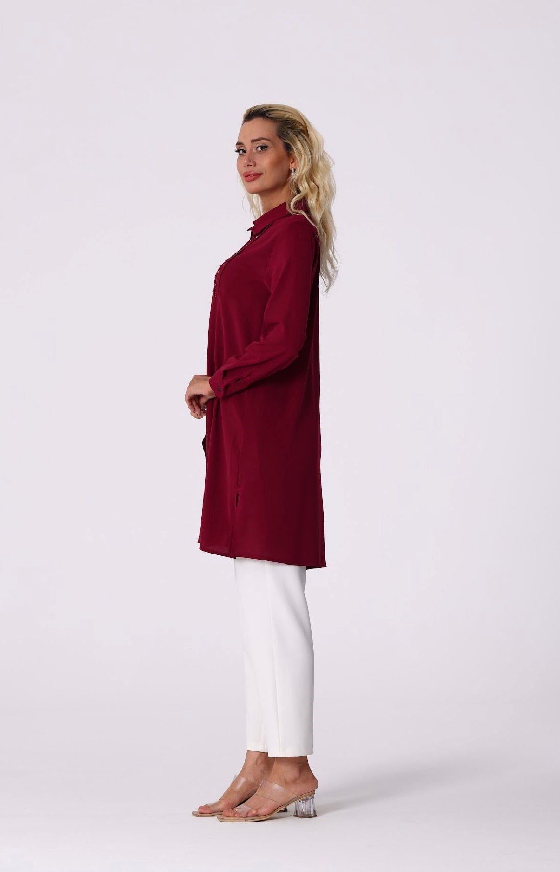 Taş Detaylı Bordo - Tunik