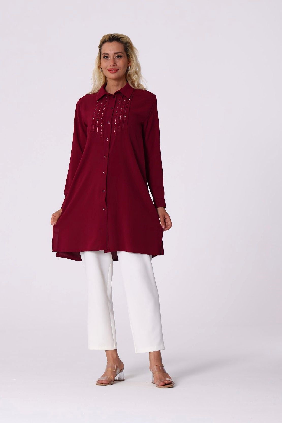 Taş Detaylı Bordo - Tunik