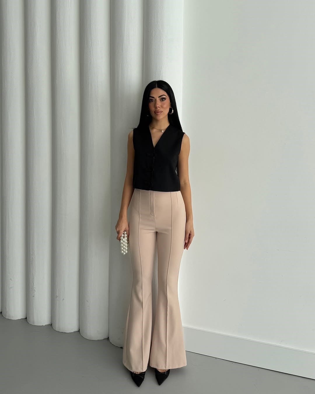 Yüksek Bel İspanyol Paça Şık Pantalon