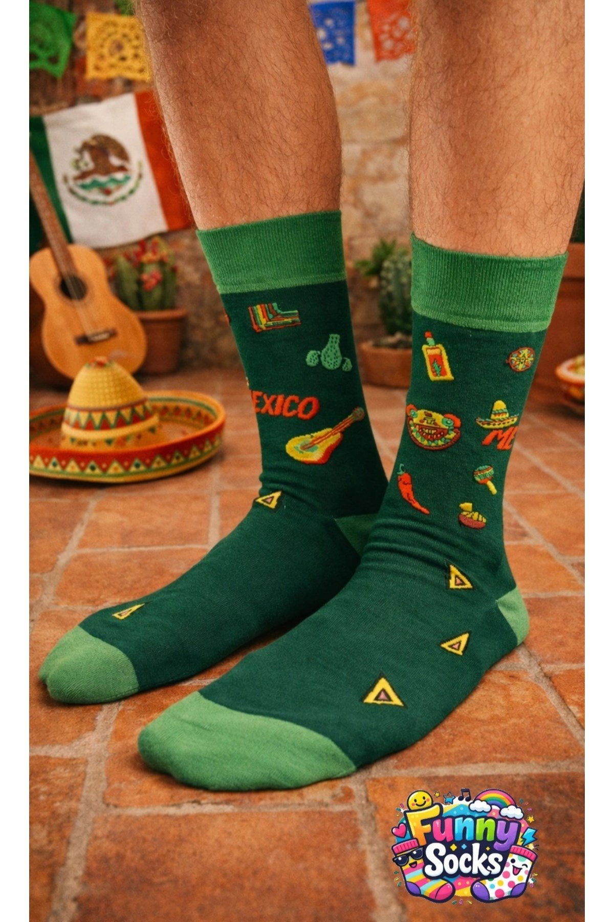 🇲🇽 Meksika Temalı Desenli Çorap – Renkli Kültür, Eğlenceli Stil 🌵