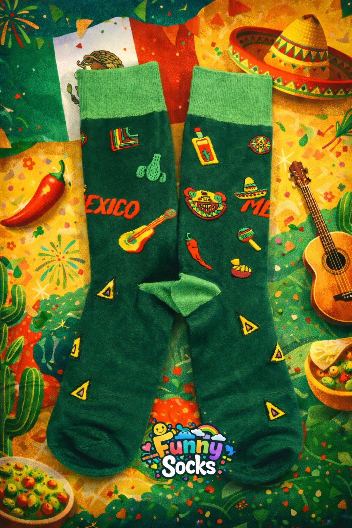 🇲🇽 Meksika Temalı Desenli Çorap – Renkli Kültür, Eğlenceli Stil 🌵