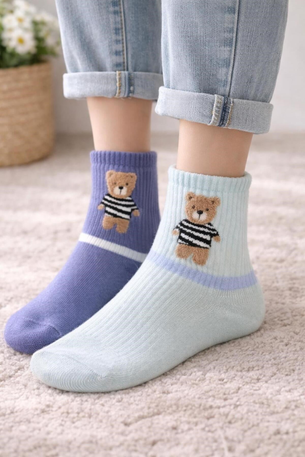 2'li Teddy Desenli Çorap