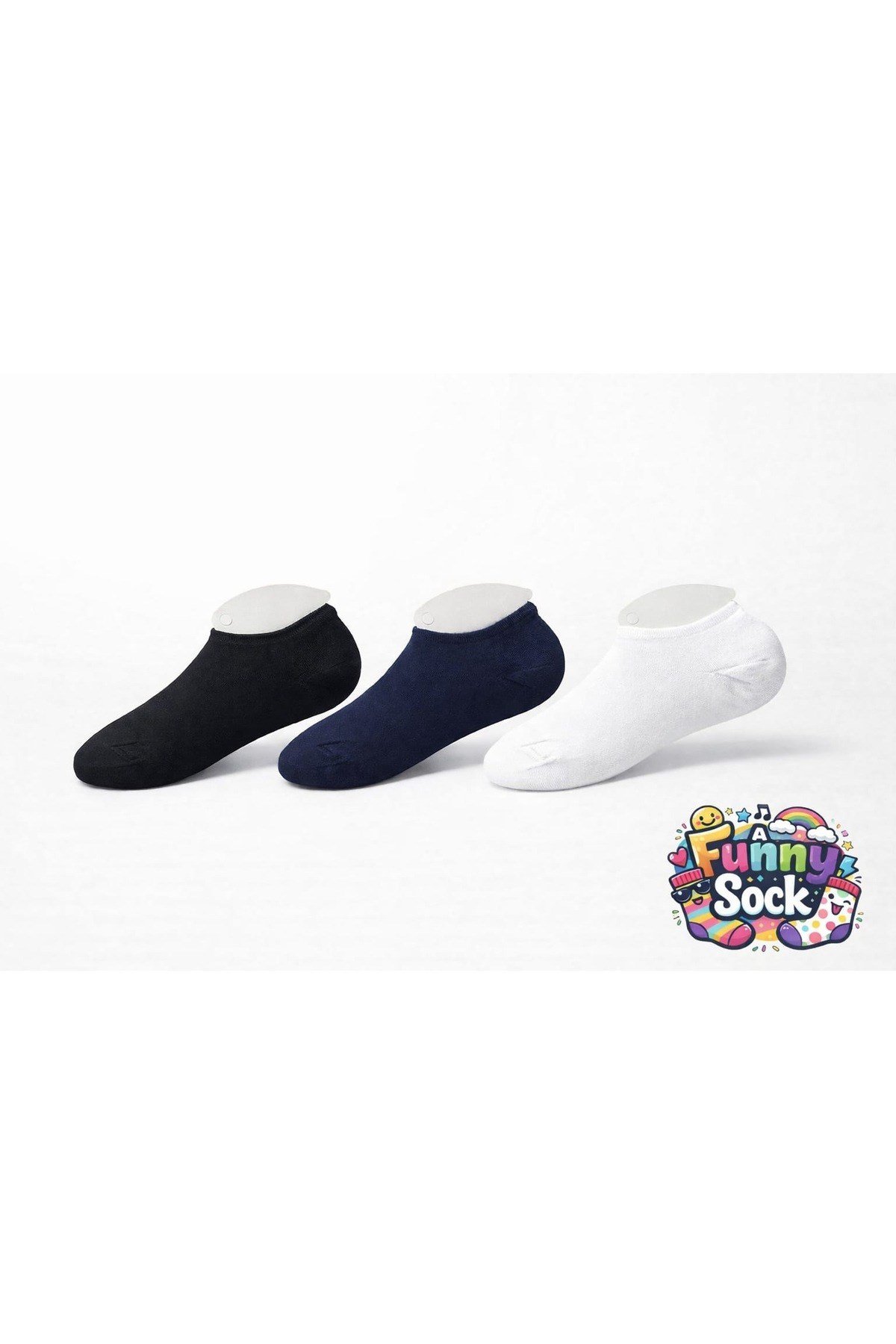 3’lü Unisex Patik Çorap Seti – Siyah / Lacivert / Beyaz