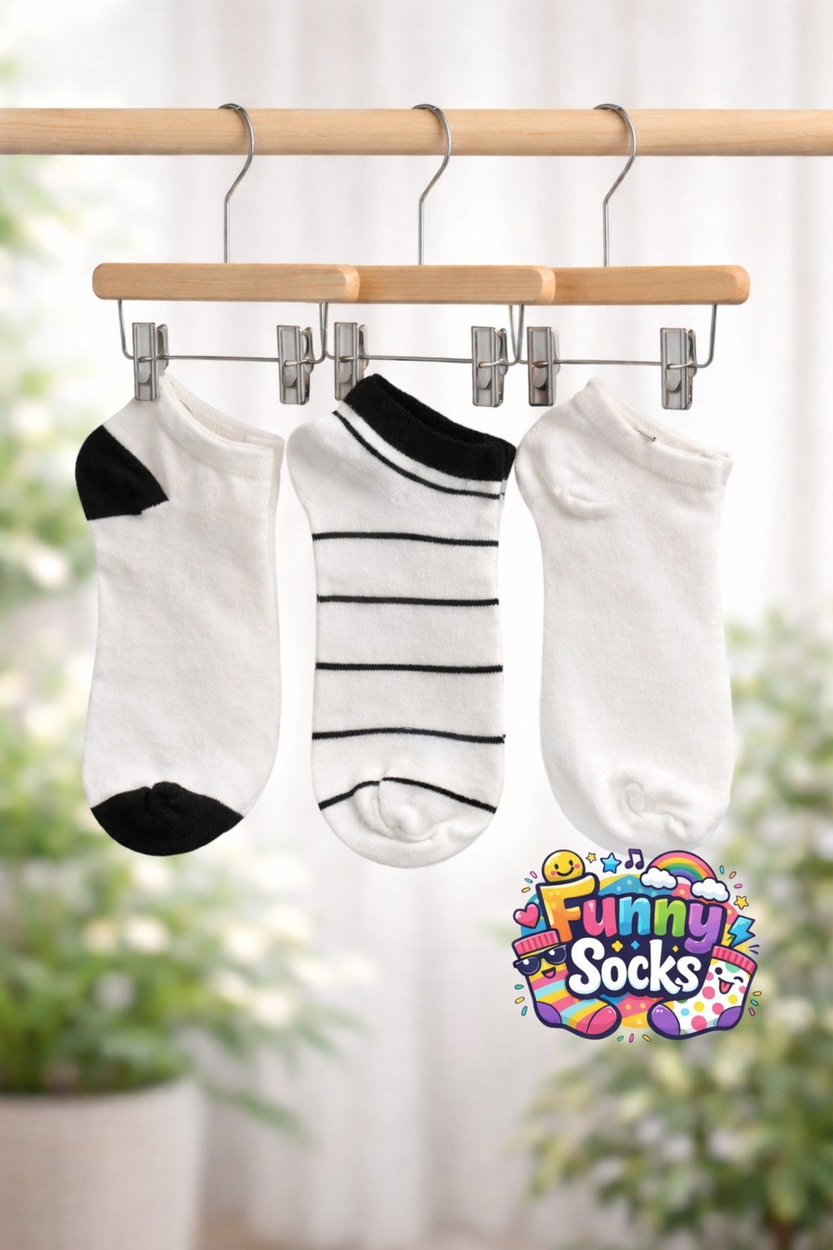 Beyaz Desenli Patik Çorap – 3’lü Set