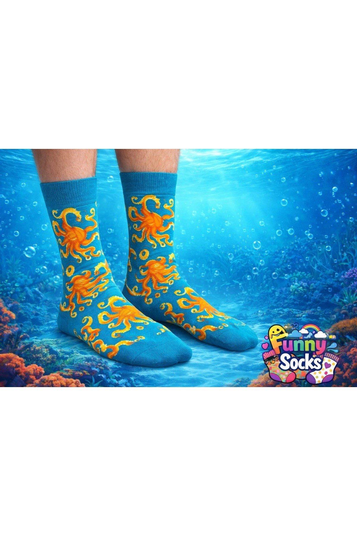 Deniz Temalı Ahtapot Desenli Renkli Çorap | Funny Socks