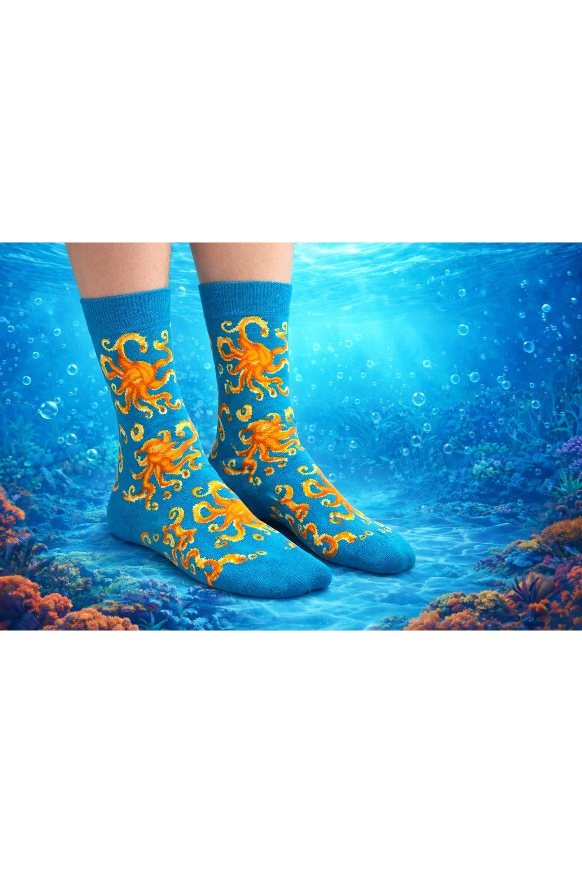 Deniz Temalı Ahtapot Desenli Renkli Çorap | Funny Socks