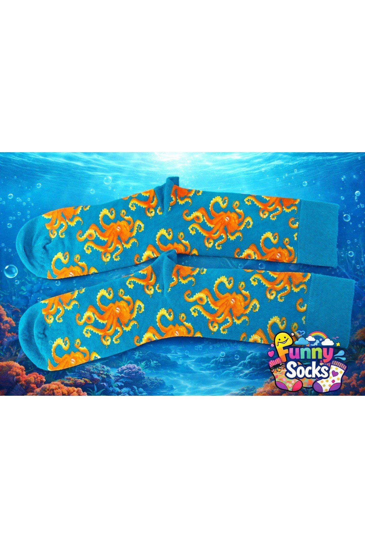 Deniz Temalı Ahtapot Desenli Renkli Çorap | Funny Socks