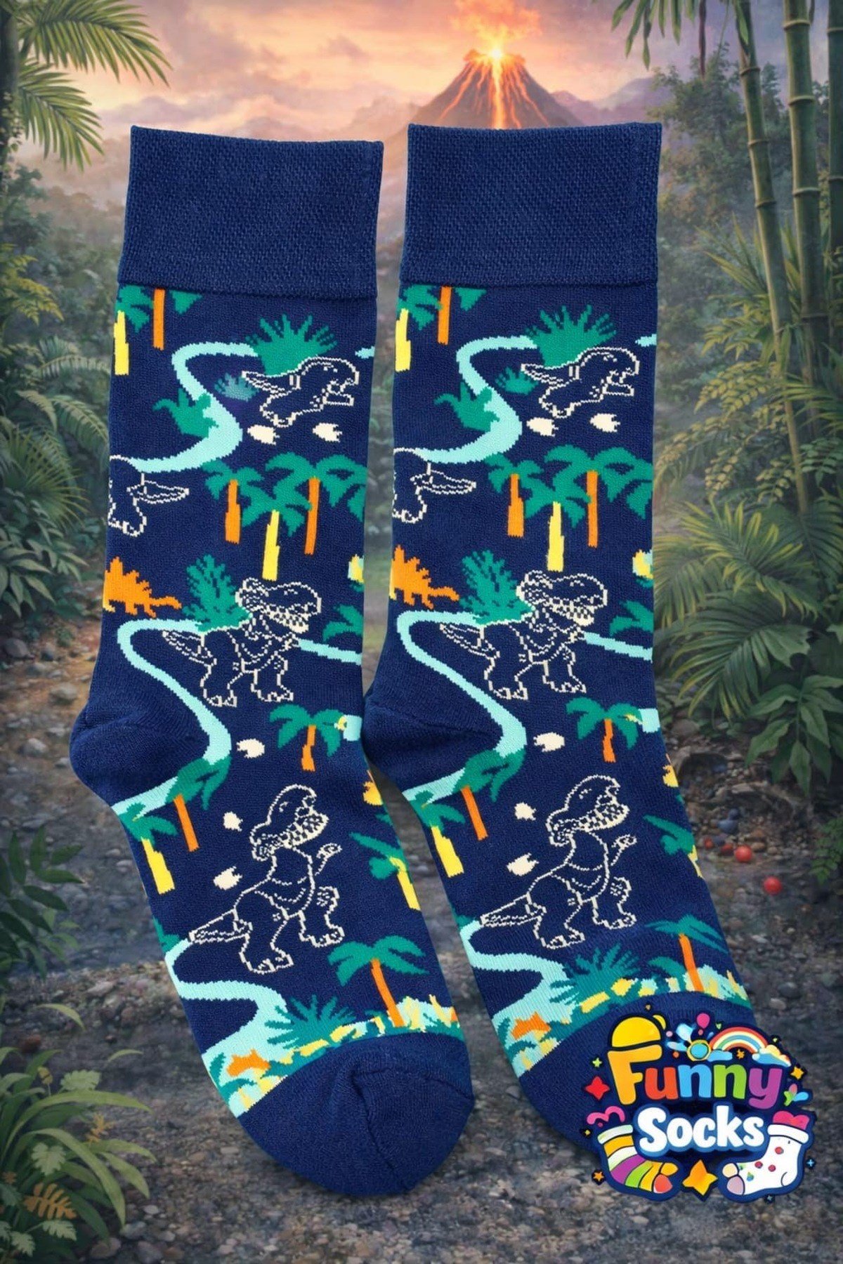 Dinozor Desenli Renkli Çorap – Funny Socks