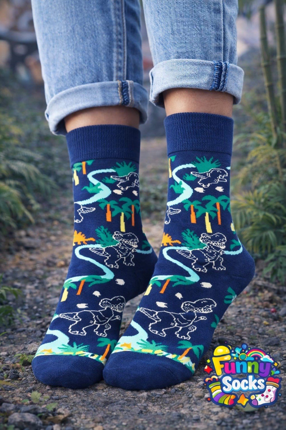 Dinozor Desenli Renkli Çorap – Funny Socks