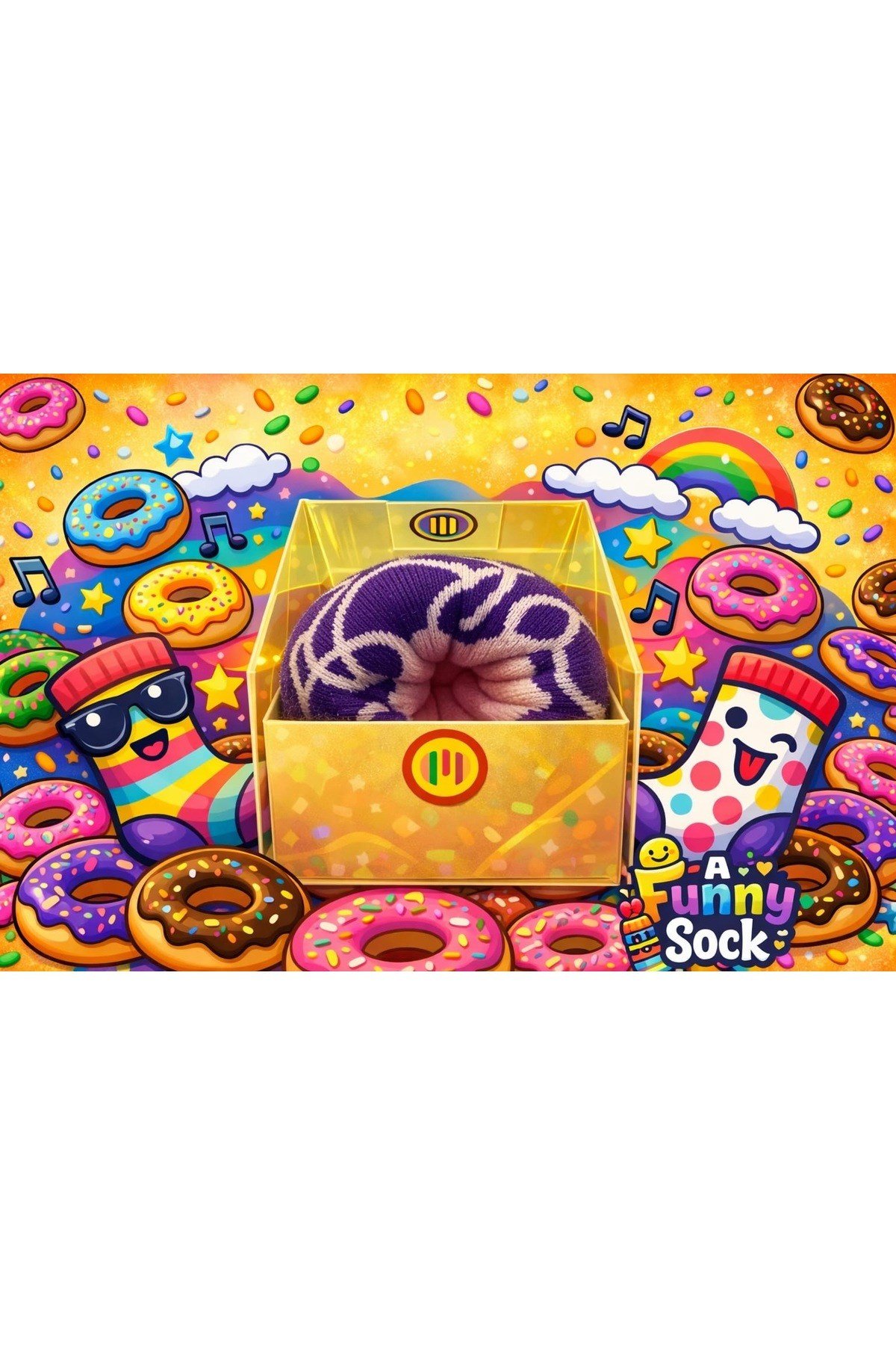 Donut Tasarımlı Çorap – Özel Donut Ambalajlı