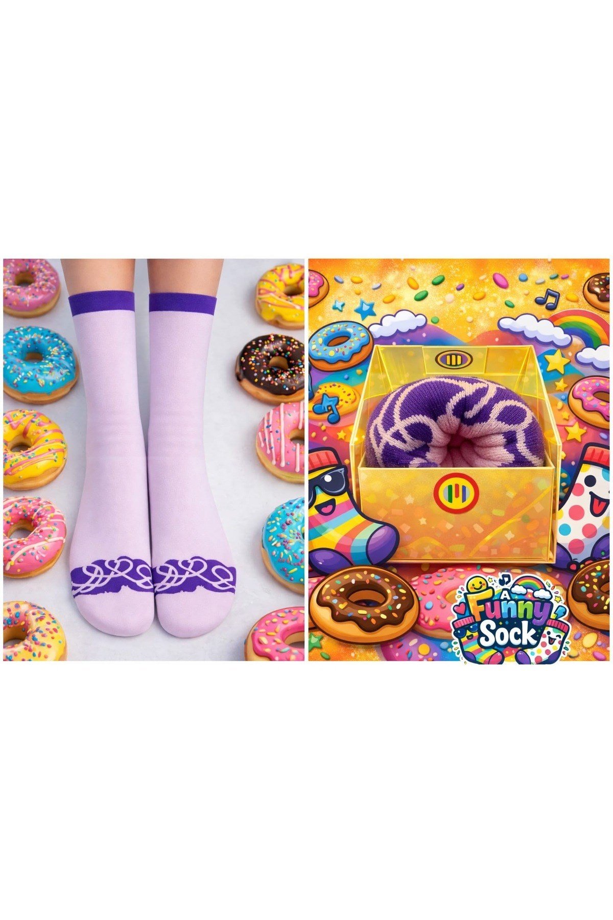 Donut Tasarımlı Çorap – Özel Donut Ambalajlı