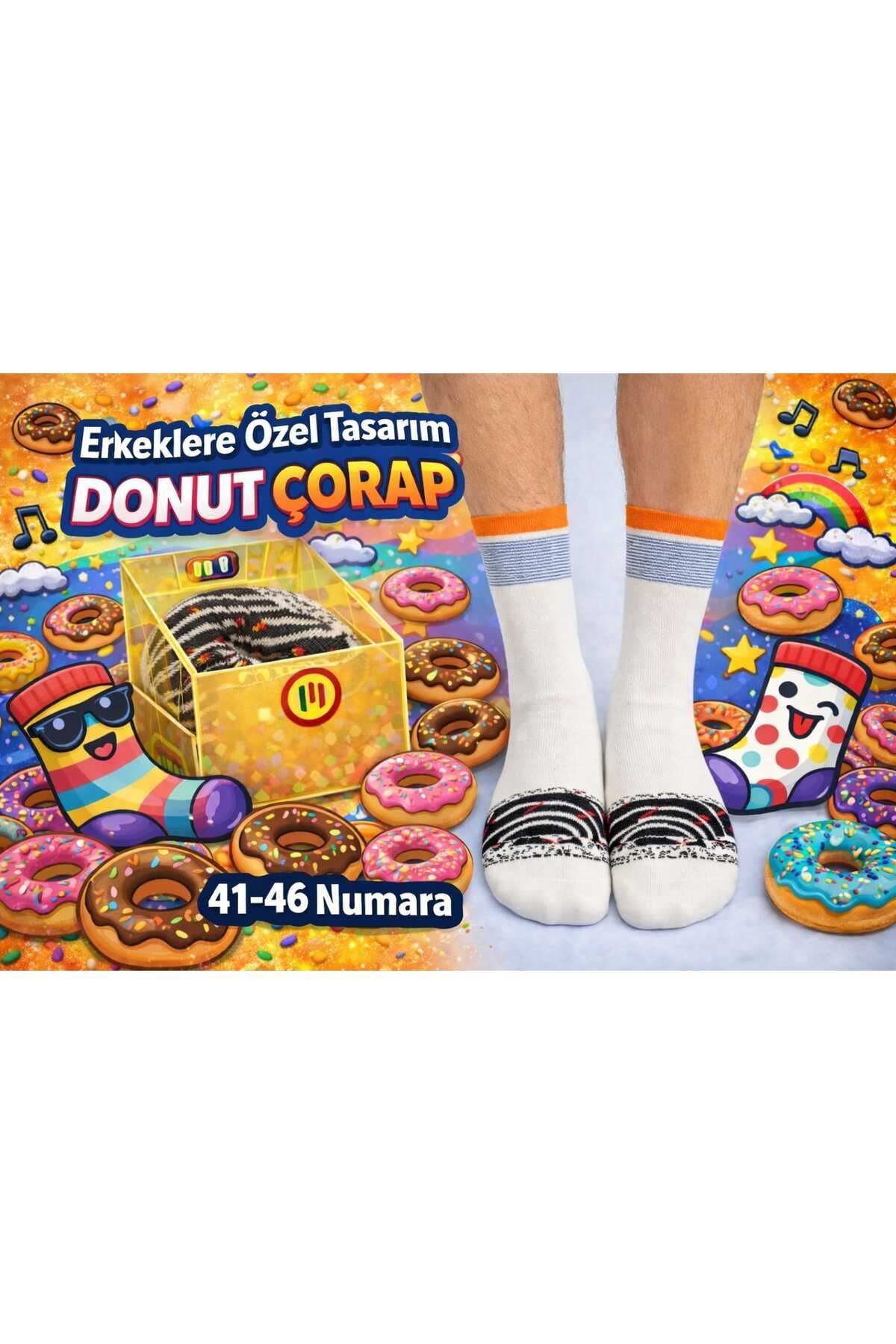 Donut Tasarımlı Çorap – Özel Donut Ambalajlı