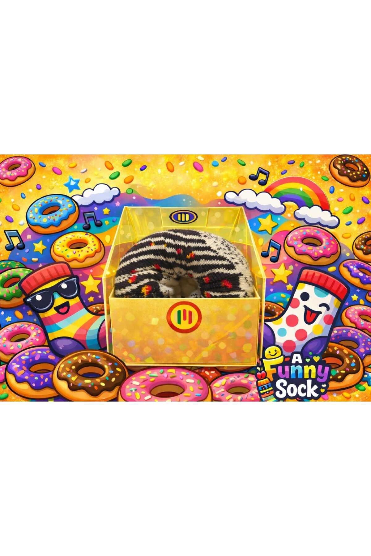 Donut Tasarımlı Çorap – Özel Donut Ambalajlı