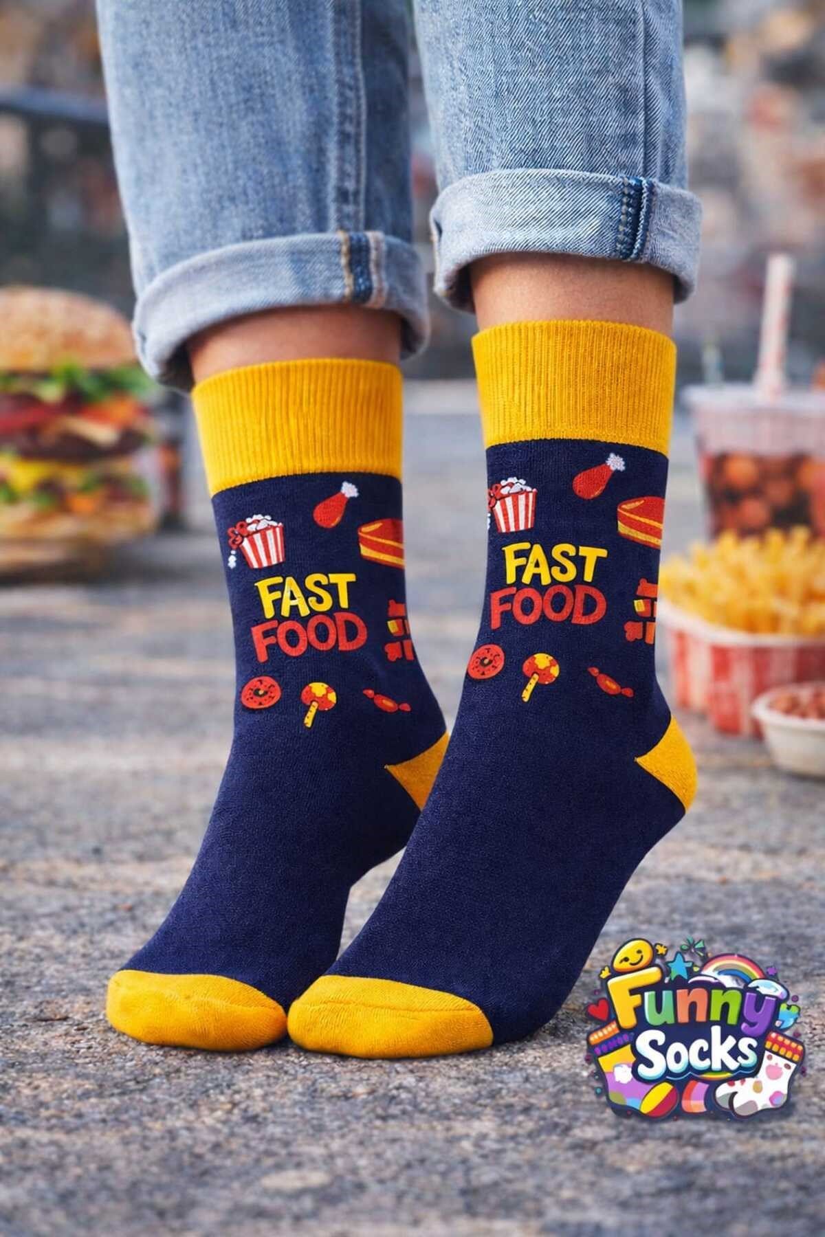 Fast Food Desenli Renkli Çorap – Funny Socks