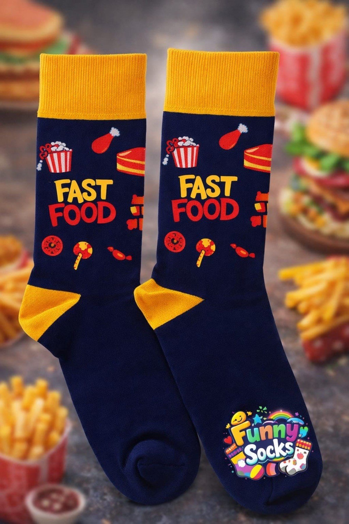 Fast Food Desenli Renkli Çorap – Funny Socks