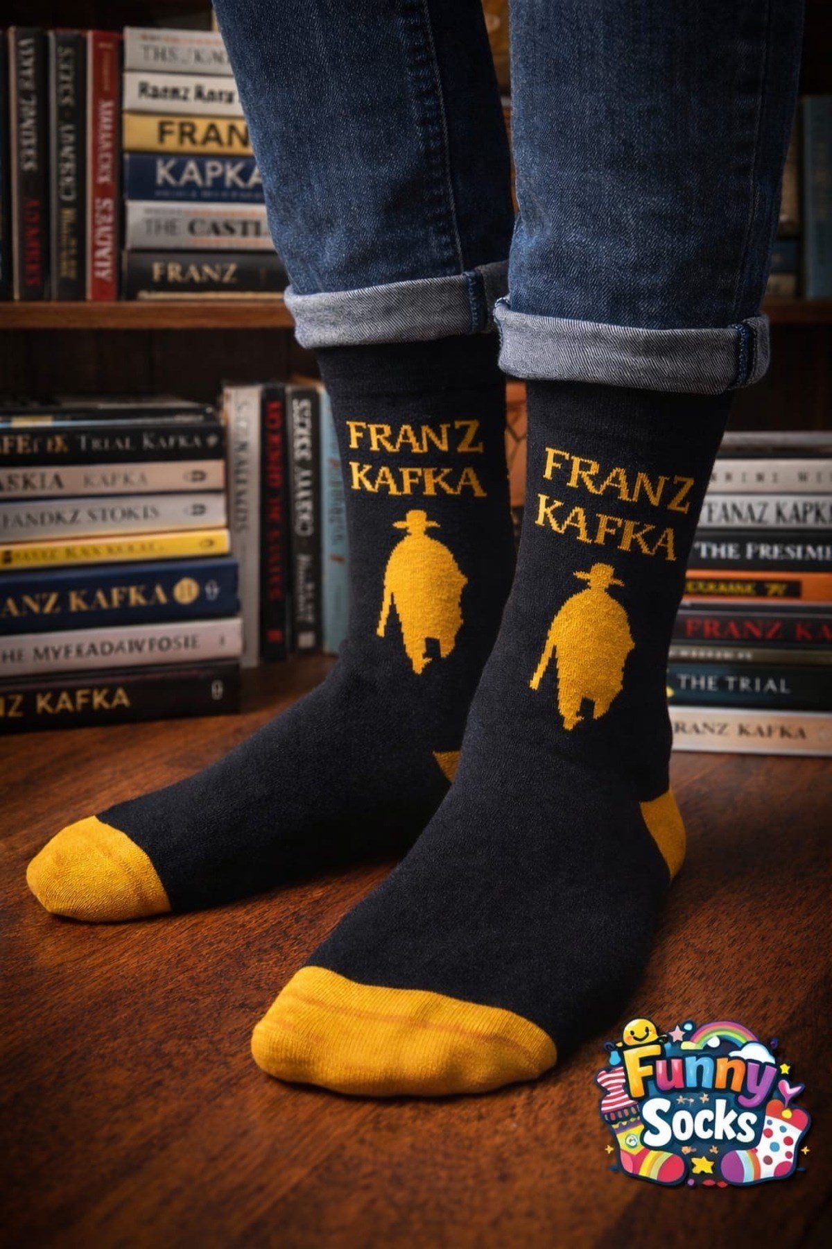 Franz Kafka Desenli Siyah Soket Çorap