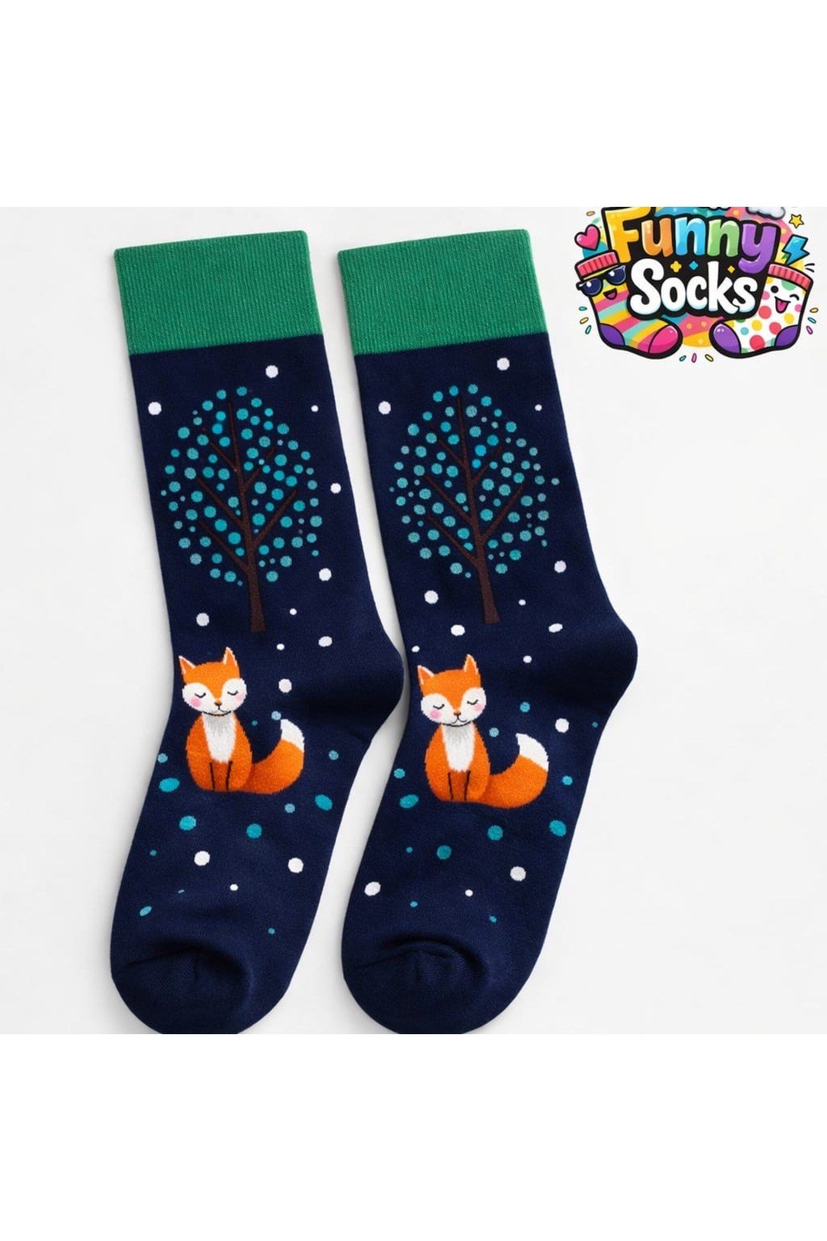 Orman Temalı Tilki Desenli Renkli Çorap | Funny Socks