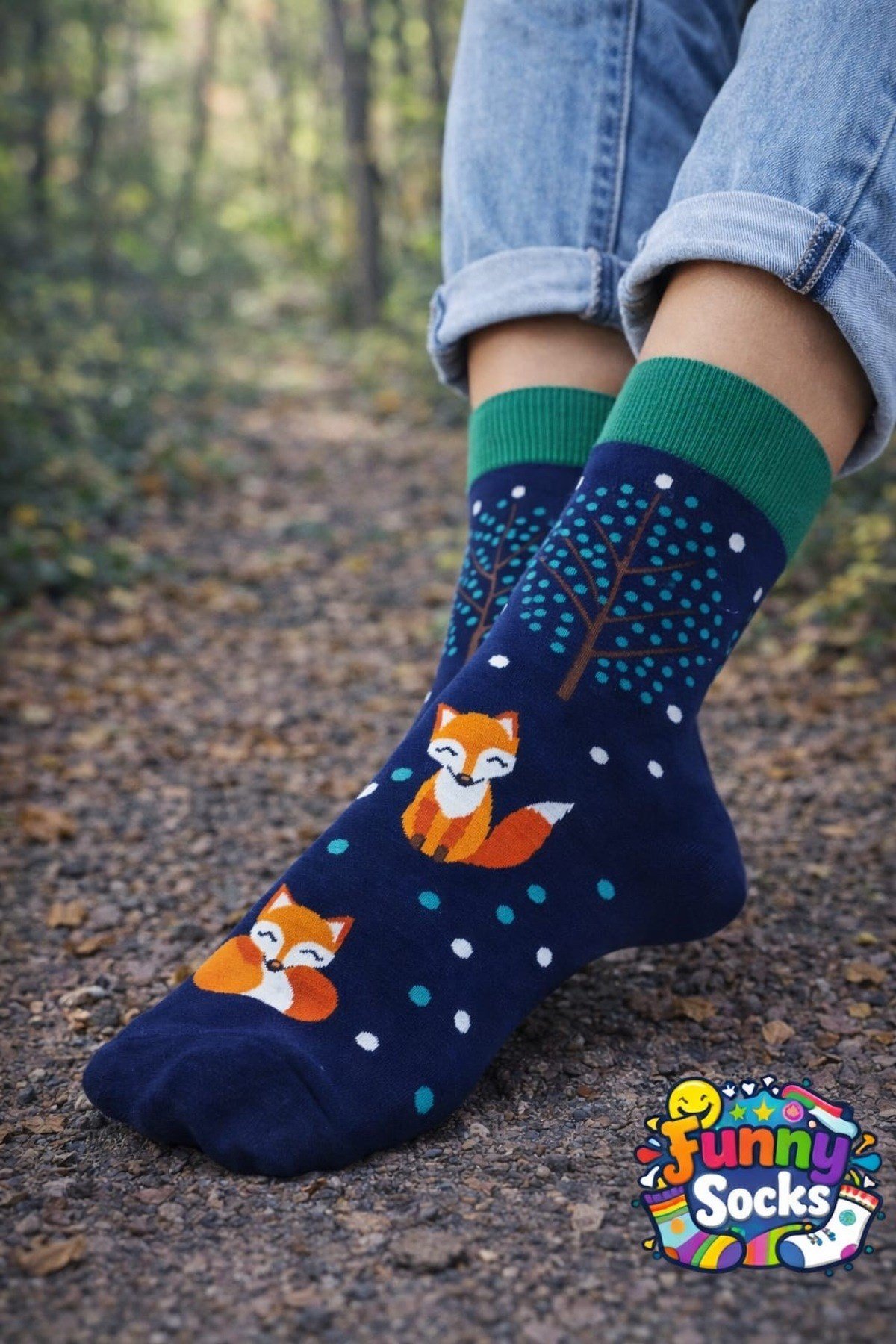 Orman Temalı Tilki Desenli Renkli Çorap | Funny Socks